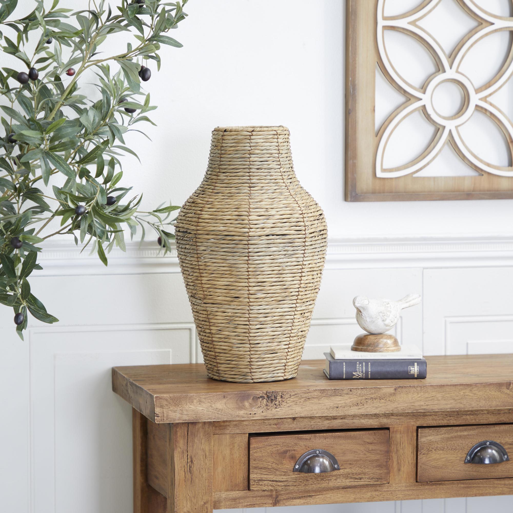Brown Faux Seagrass Handmade Tall Woven Floor Decorative Vase