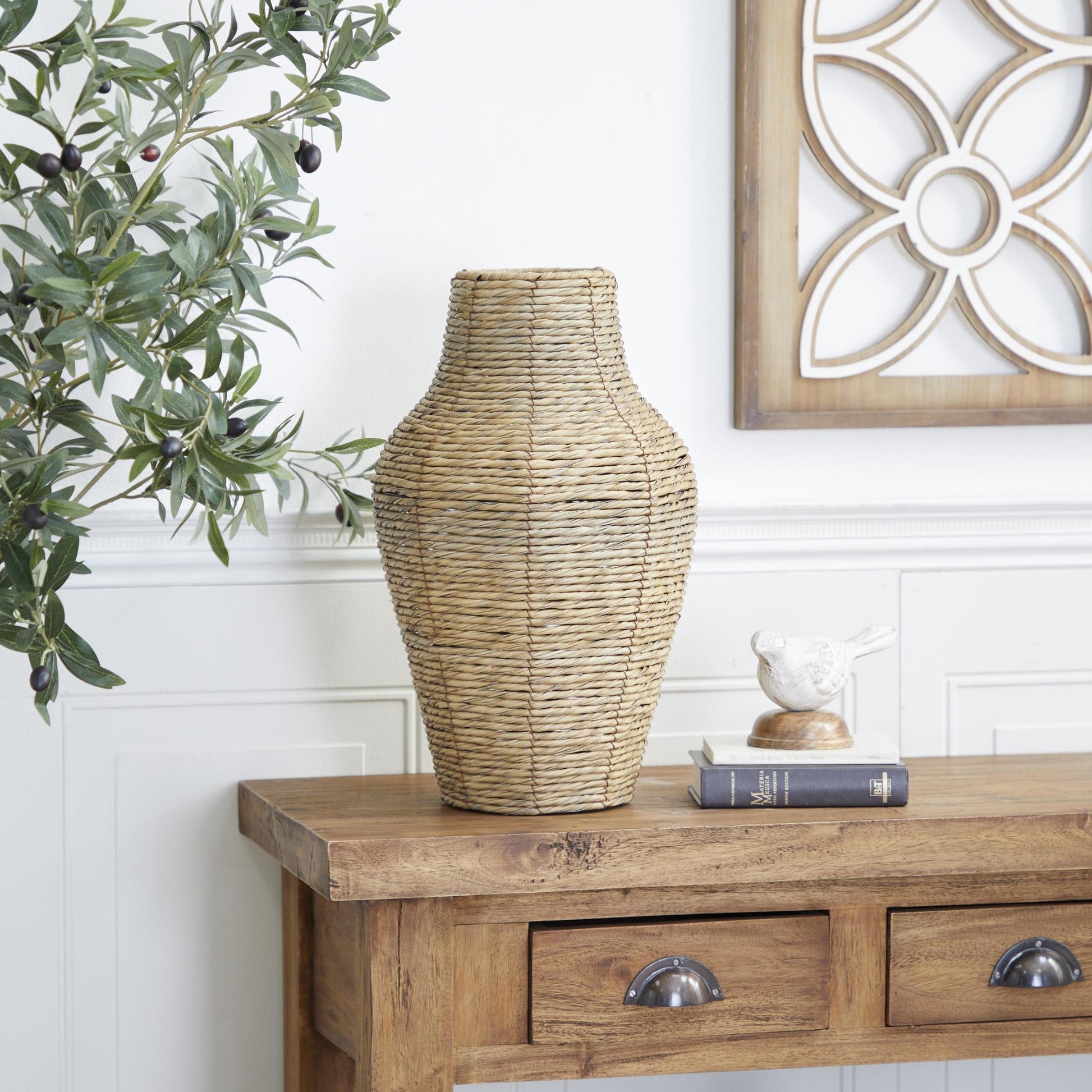 Brown Faux Seagrass Handmade Tall Woven Floor Decorative Vase
