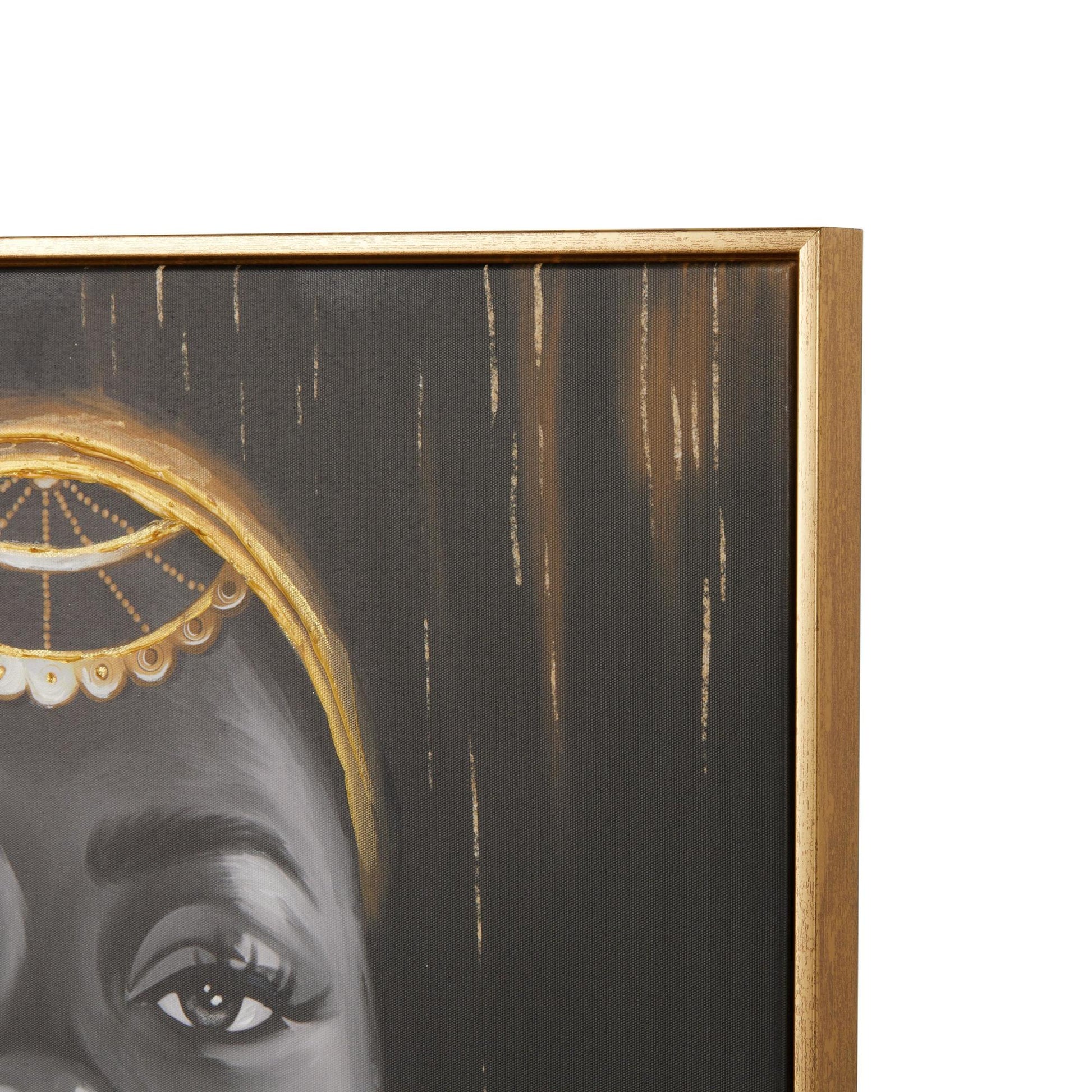 Woman Black Canvas Shaded Living Room Framed Wall Art with Decorative Jewelry and Gold Foil Accents