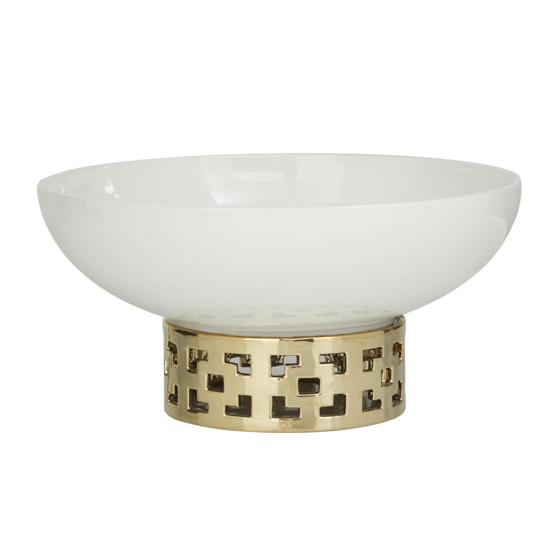 CosmoLiving by Cosmopolitan Geometric White Ceramic Large Decorative Bowl