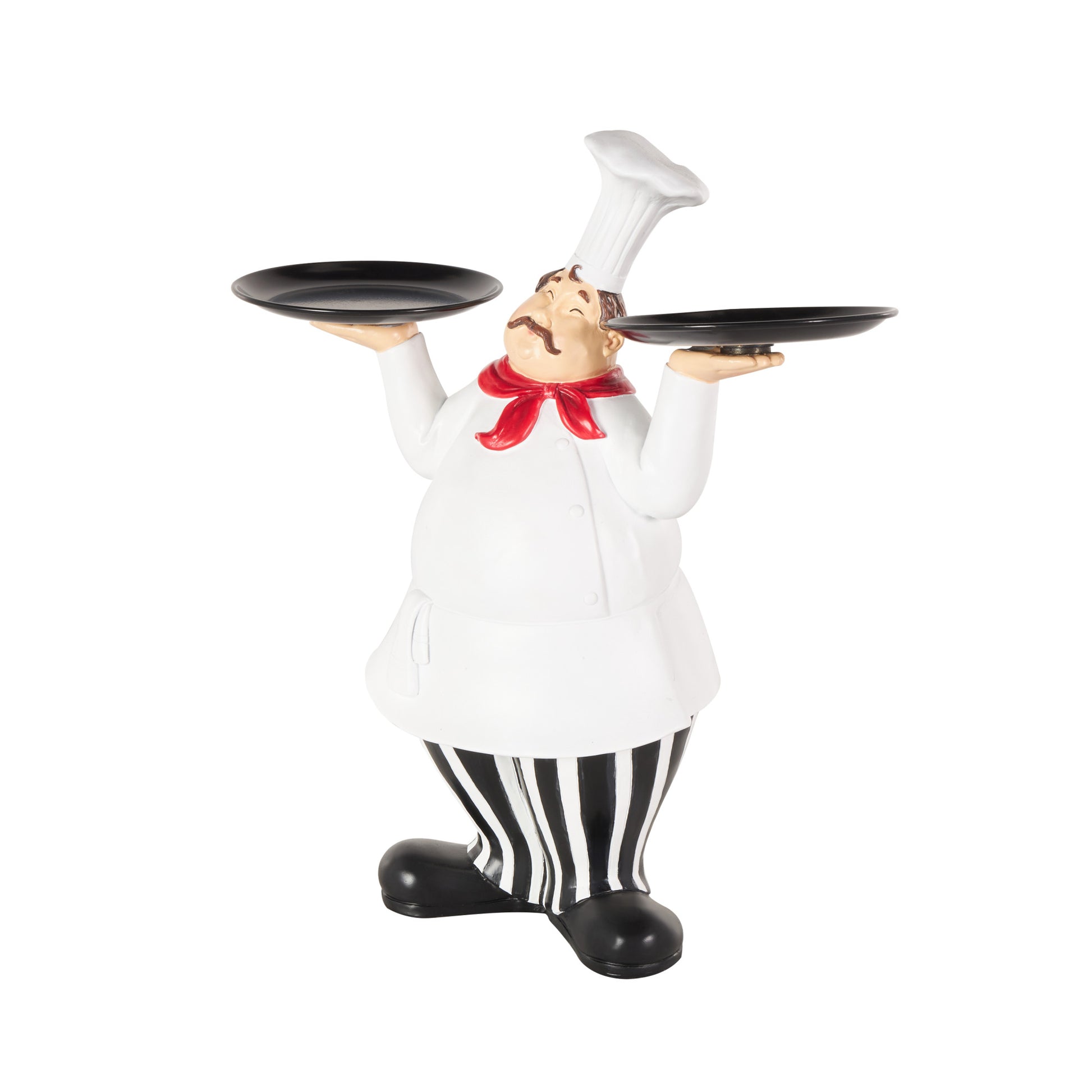 Chef White Polystone Kitchen Decorative Figurine Decorative Sculpture with Black Trays