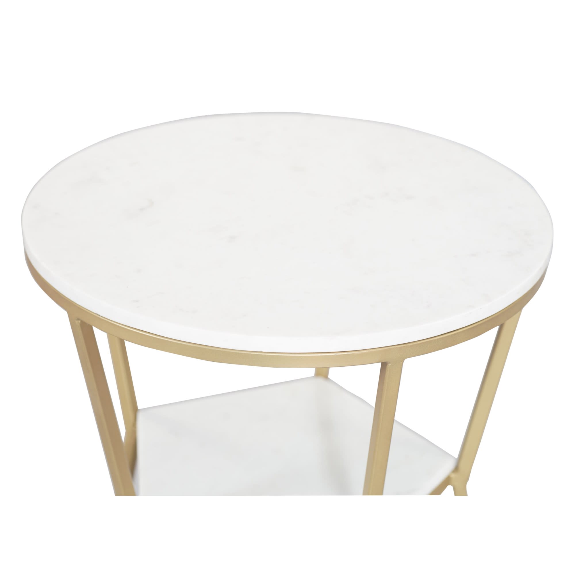 White Marble Side End Accent Table with Soft Gold Legs