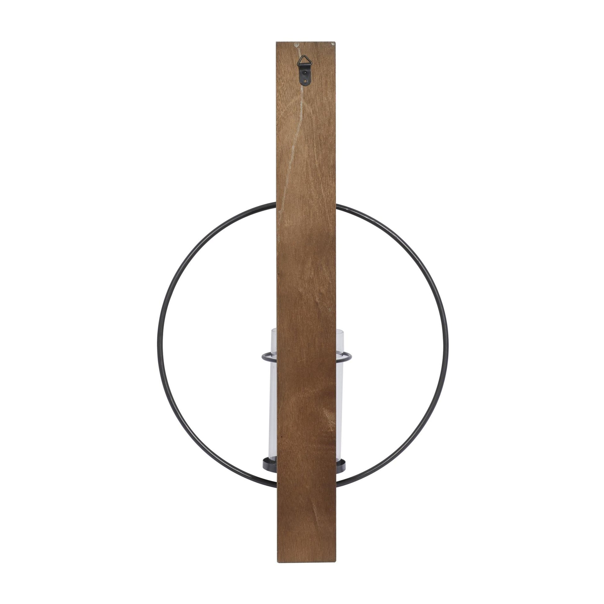 Geometric Brown Wood Pillar Indoor Outdoor Wall Sconce with Wood Back Mount