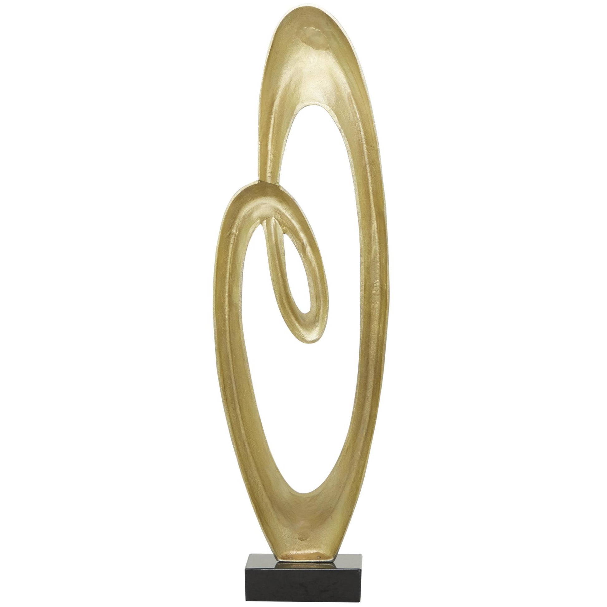 Abstract Aluminum Metal Tall Floor Loop Decorative Sculpture with Black Marble Base 16" x 5" x 52"