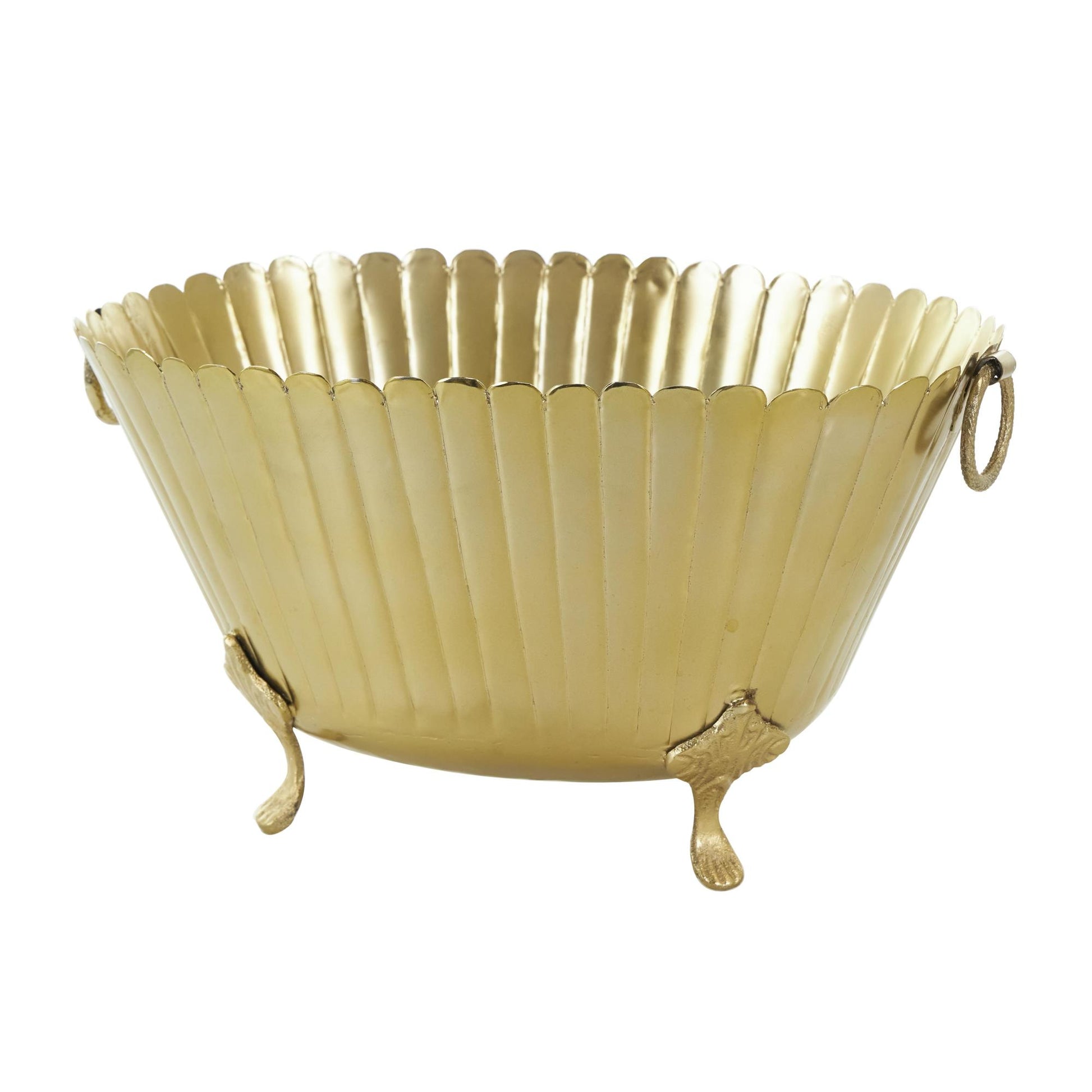 Set of 2 Gold Metal Indoor Outdoor Planter with Ring Handles