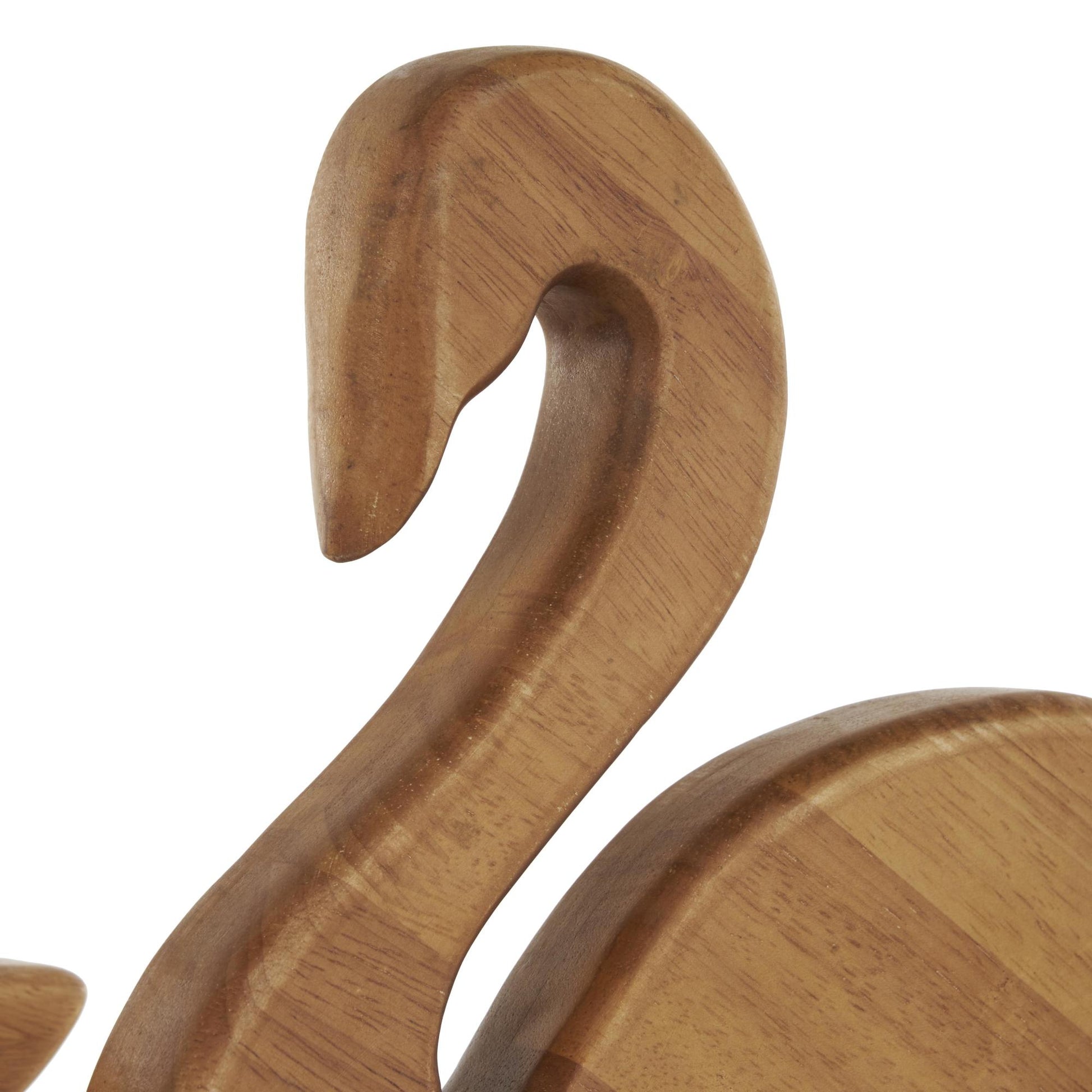 Set of 2 Duck Brown Wood Abstract Decorative Garden Sculpture with Black Metal Feet