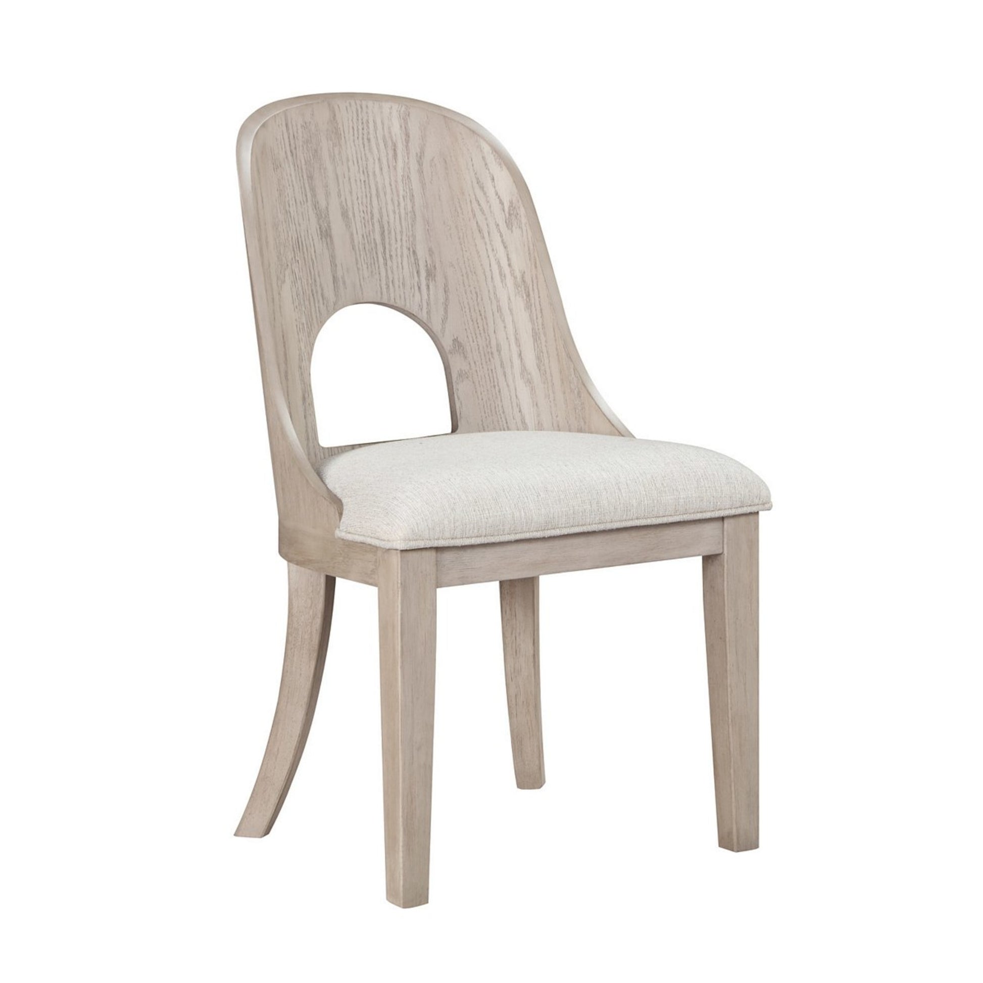 Set of 2 Beige Wood Washed Curved Cutout Back Kitchen Dining Chair with Cream Fabric Cushion