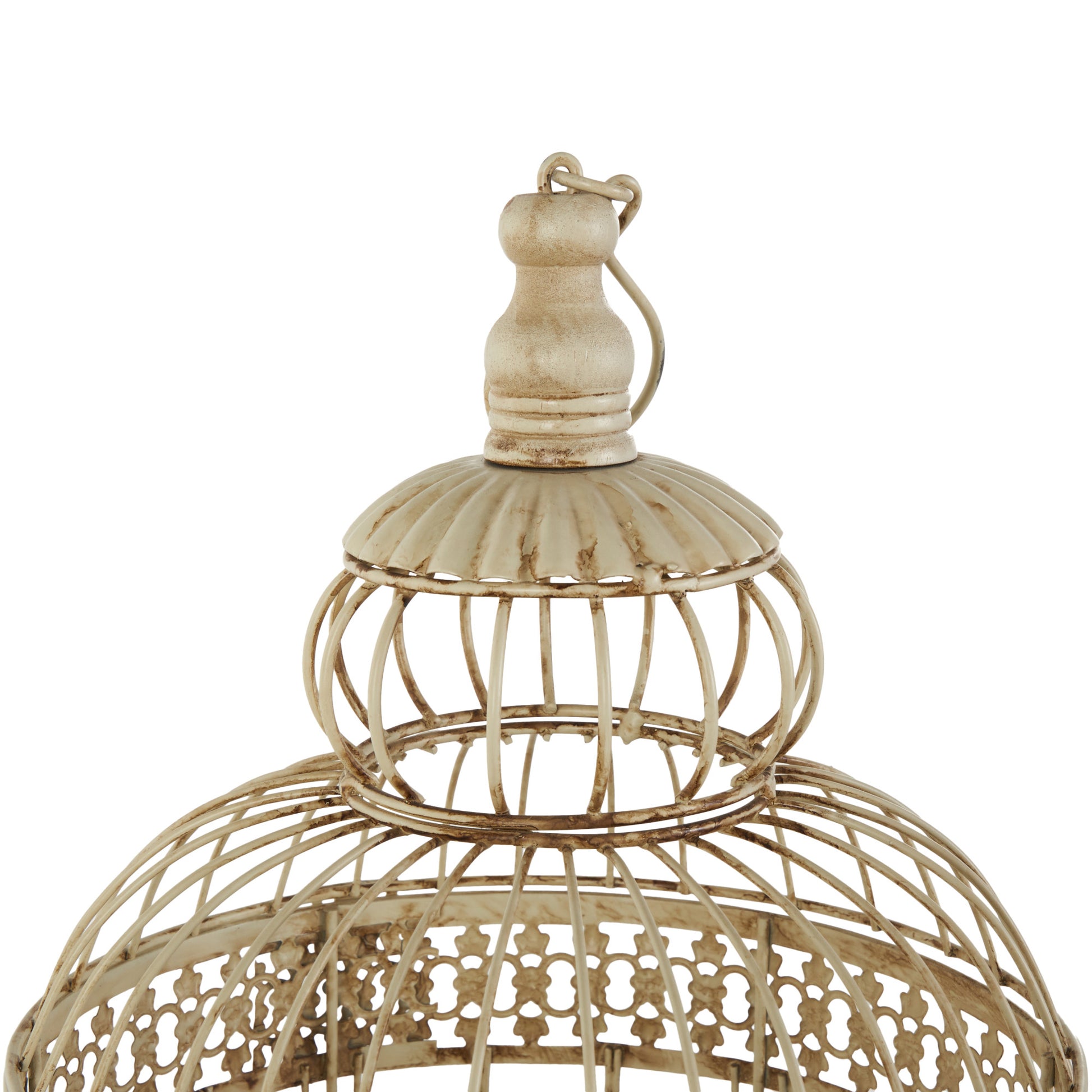 Set of 2 Cream Metal Hinged Top Decorative Birdcage with Latch Lock Closure and Hanging Hook