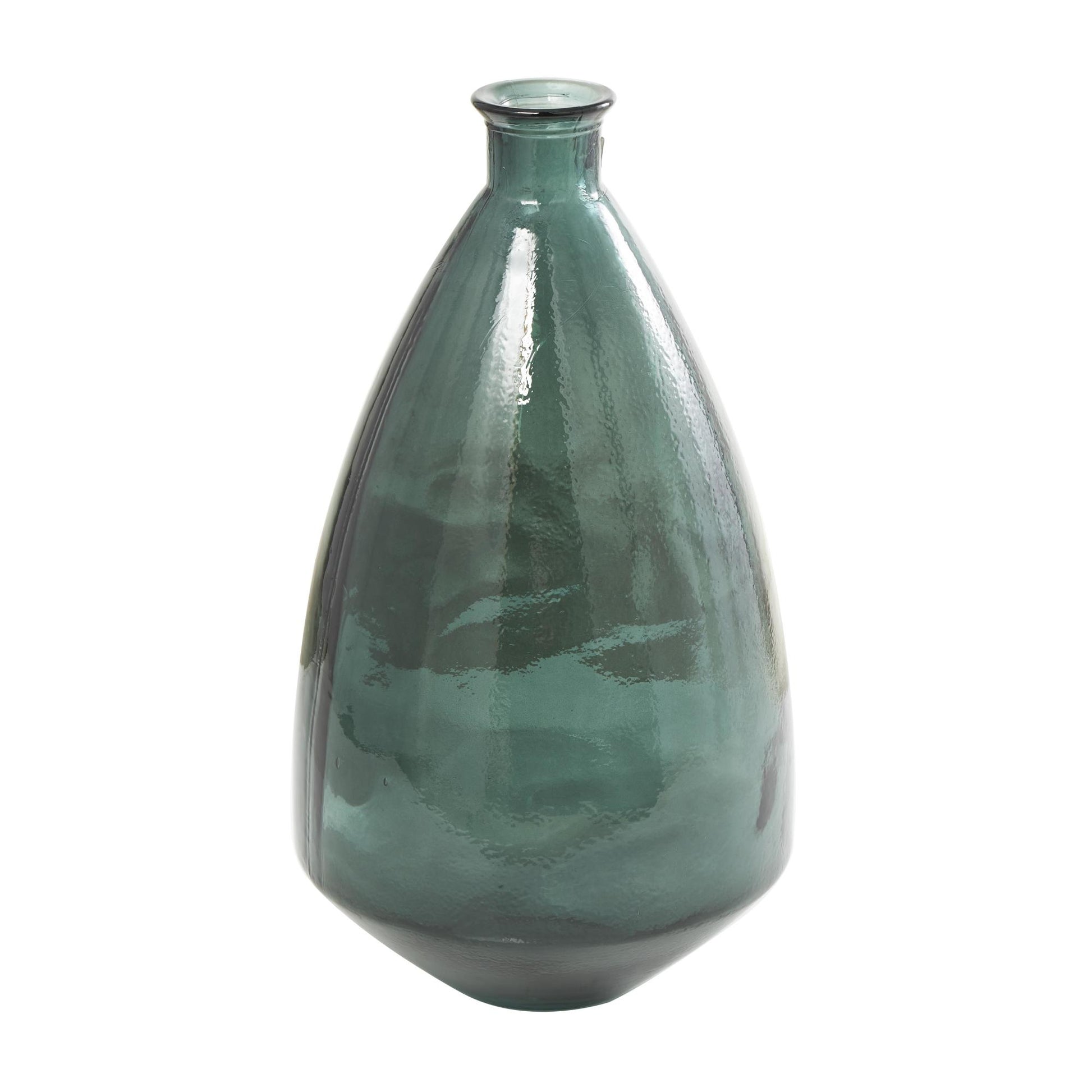 Green Recycled Glass Handmade Spanish Bottle Neck Tapered Bell Shaped Decorative Vase