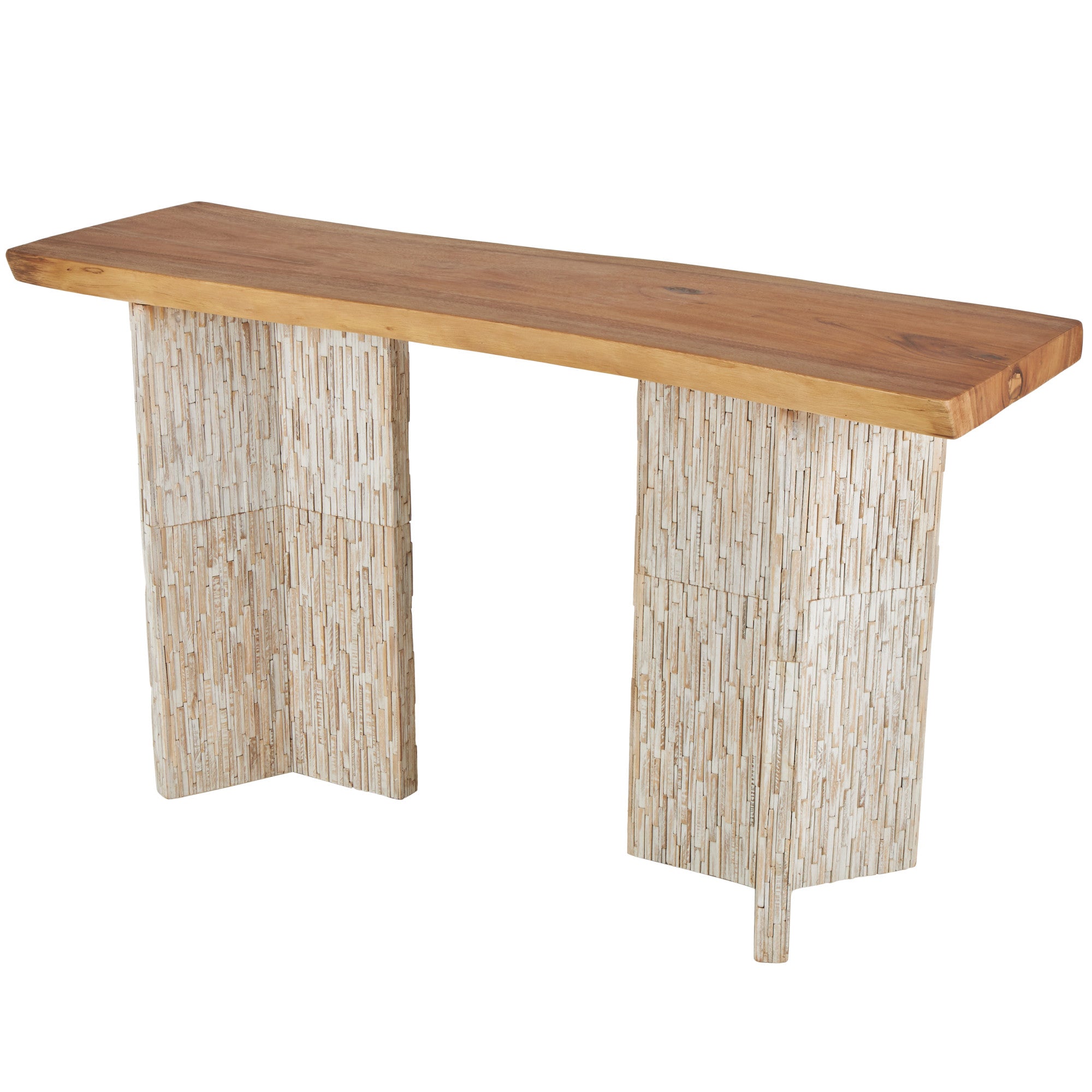 Brown Teak Wood Handmade Rectangular Living Room Console Table with Envi Slat Legs