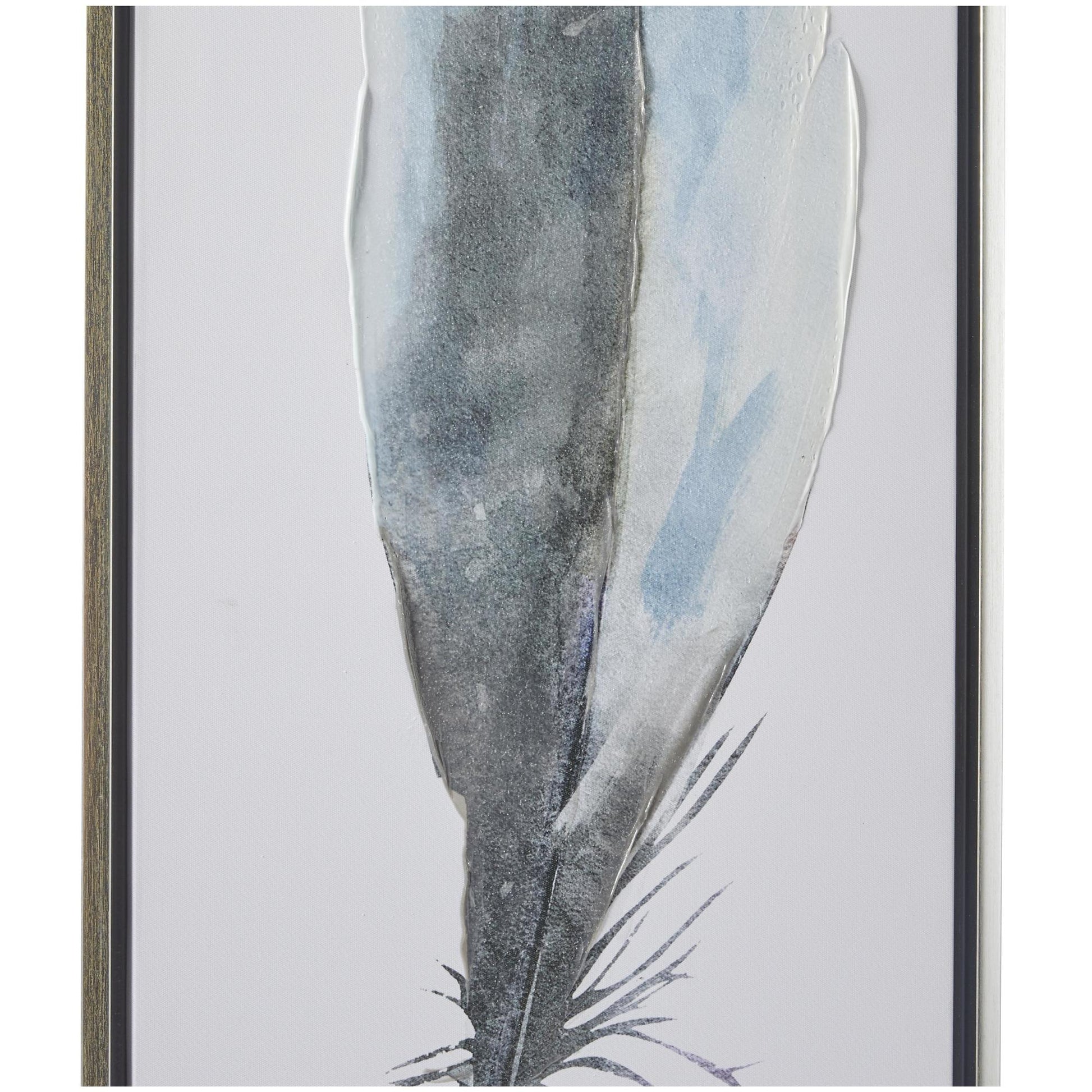 Set of 2 Bird Blue Canvas Feathers Living Room Framed Wall Art with Silver Frame