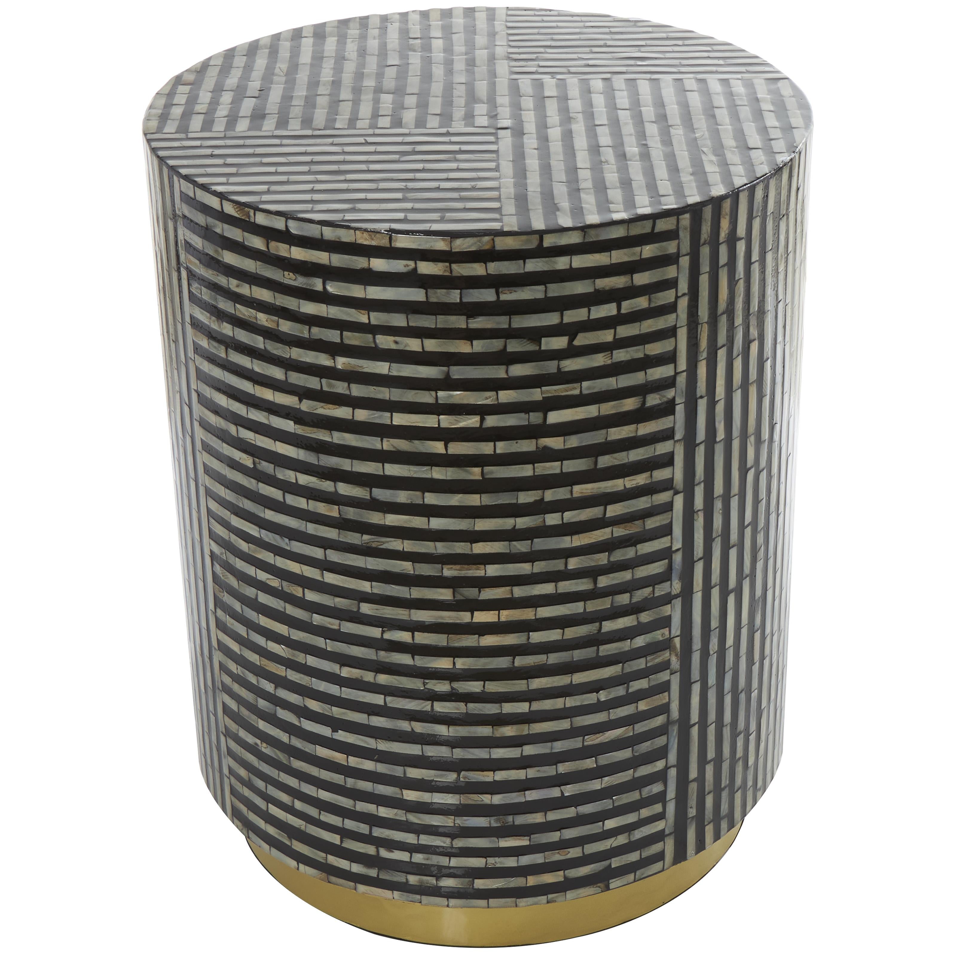Geometric Mother of Pearl Shell Side End Accent Table with Gold Base