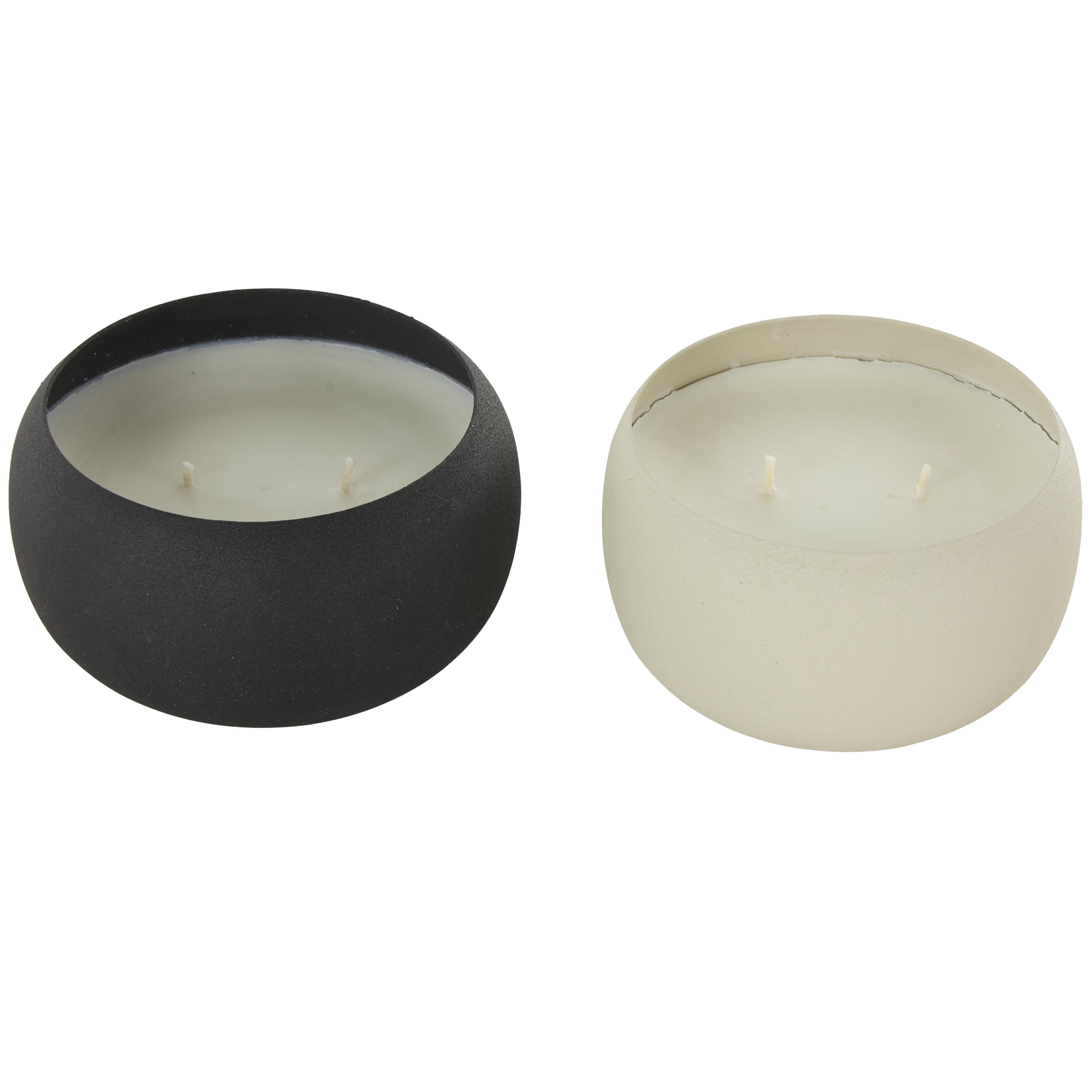 Set of 2 Metal Fresh Cotton/ White Tea & Ginger Scented Textured 11oz 2 Wick Decorative Candle with White Wax