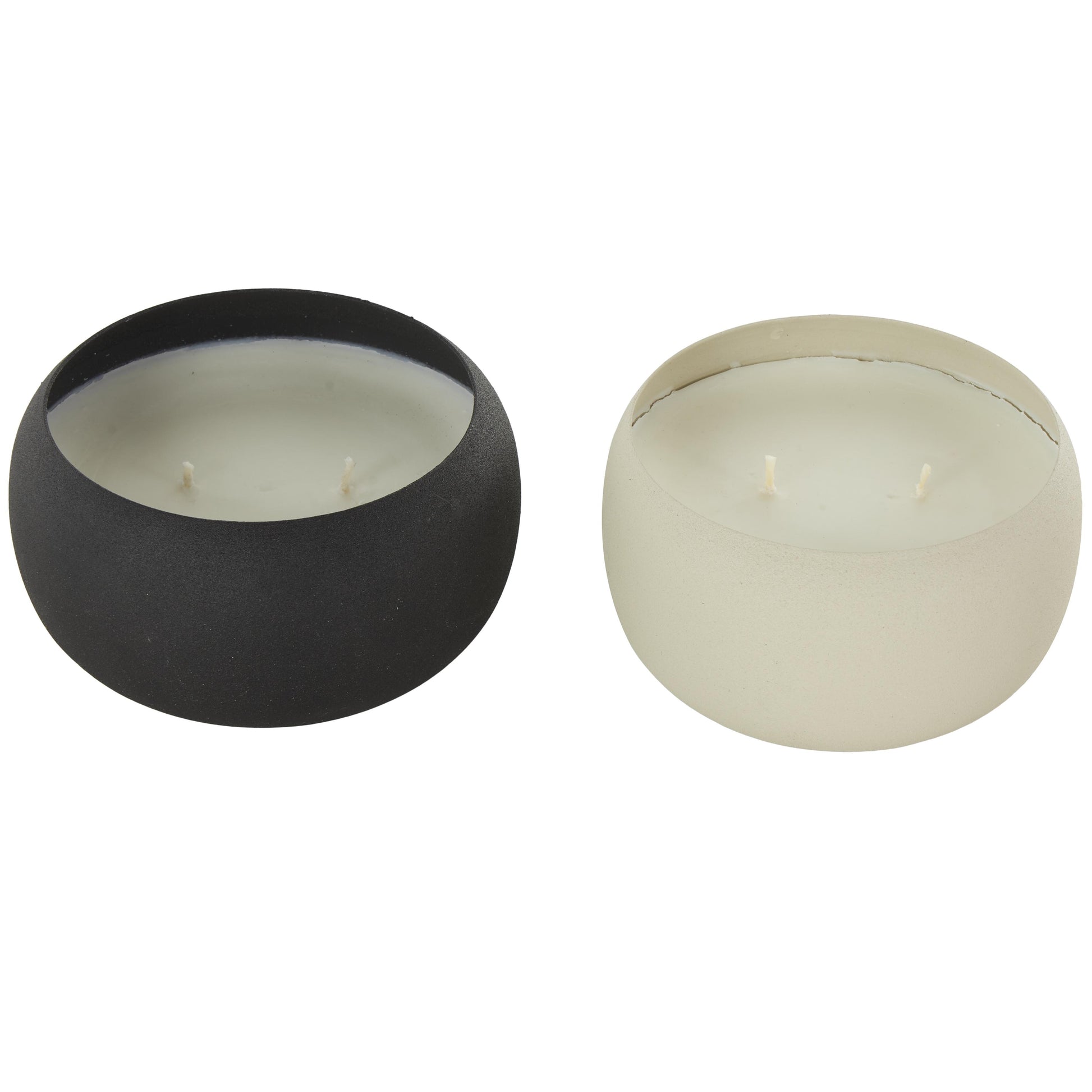 Set of 2 Metal Fresh Cotton/ White Tea & Ginger Scented Textured 11oz 2 Wick Decorative Candle with White Wax