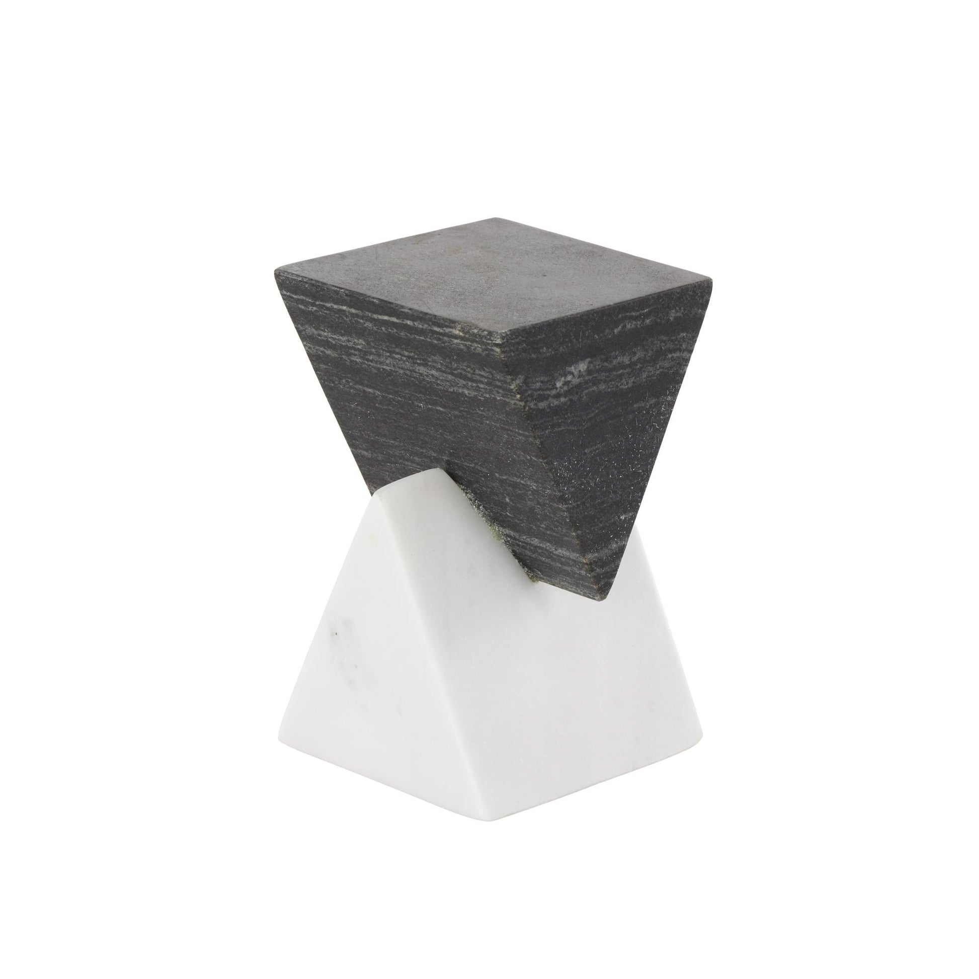 Geometric White Marble Stacked Pyramid Decorative Sculpture with White Base