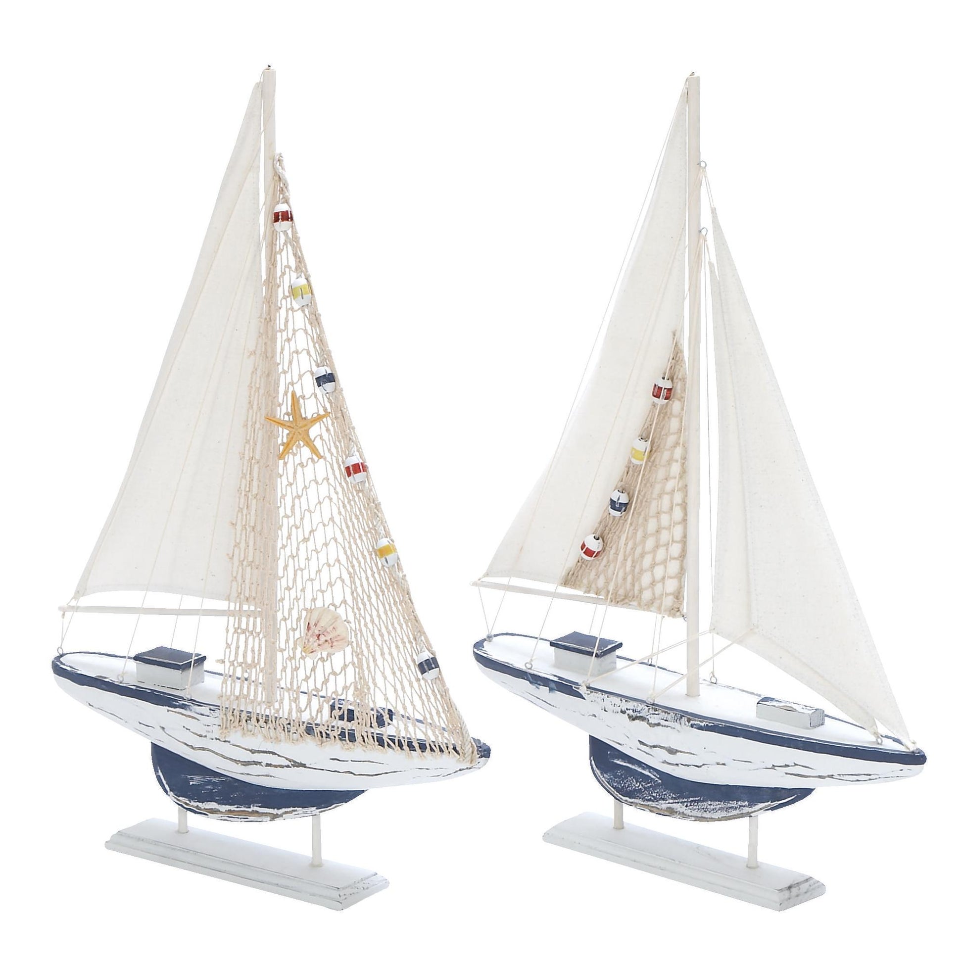 Set of 2 Sail Boat White Wood Handmade Decorative Sculpture