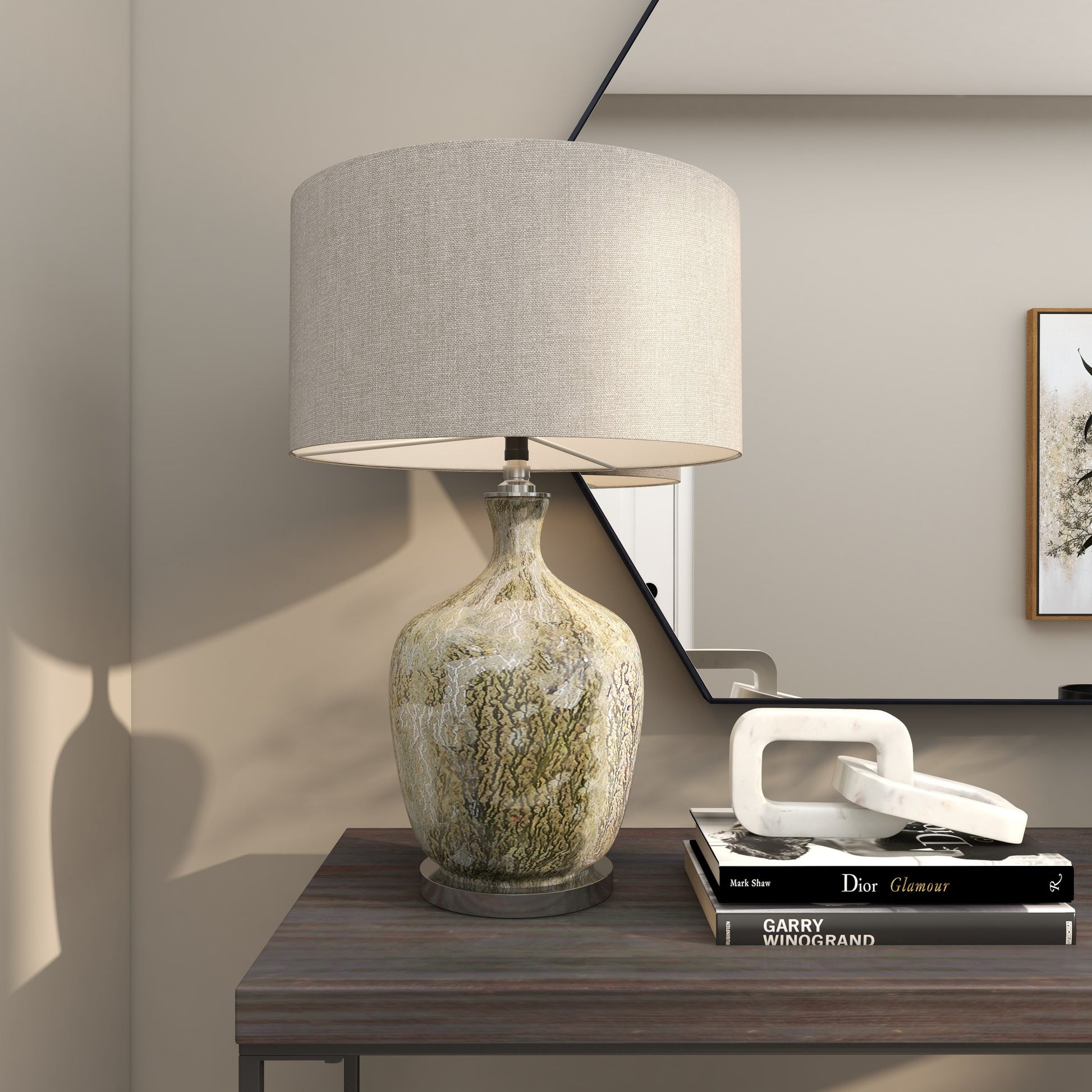 Silver Glass Room Table Lamp with Faux Mercury Glass Finish