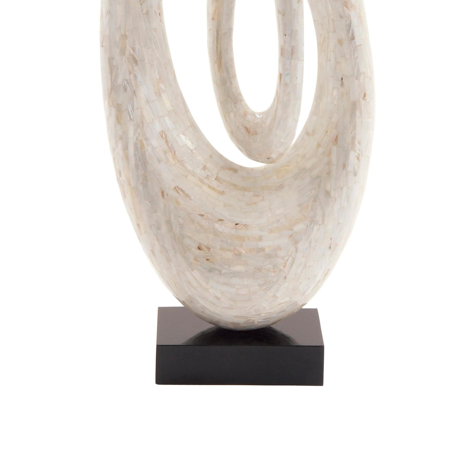 Abstract Mother of Pearl Shell Swirl Decorative Sculpture with Black Base