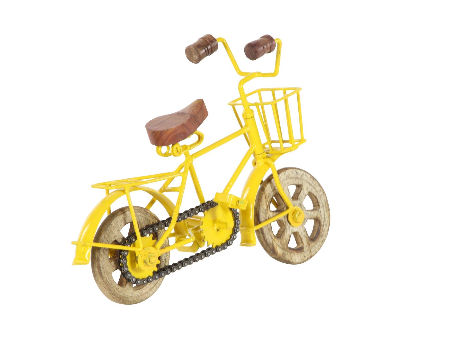 Set of 3 Bike Multi Colored Metal Decorative Sculpture with Wood Wheels