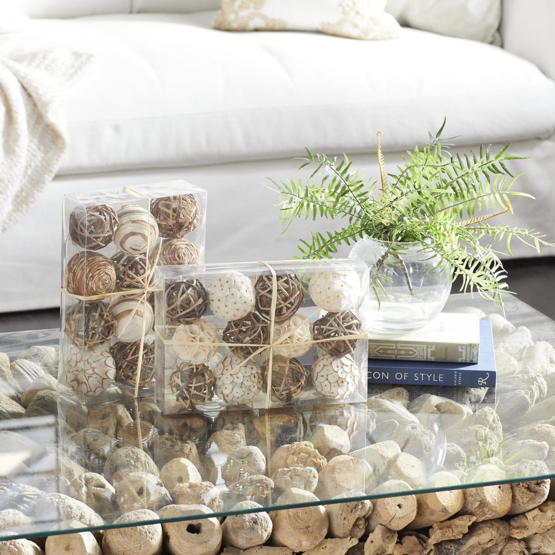 Set of 2 Brown Dried Plant Handmade Decorative Orbs & Vase Filler with Varying Designs