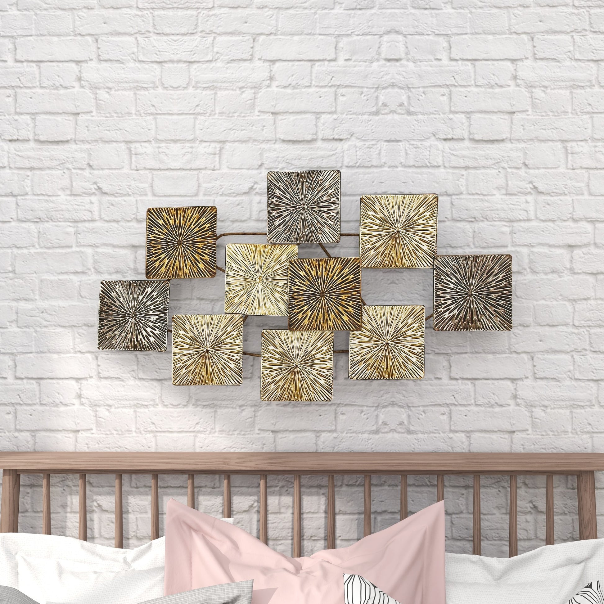 Sunburst Gold Metal Carved Overlapping Square Home Wall Decor