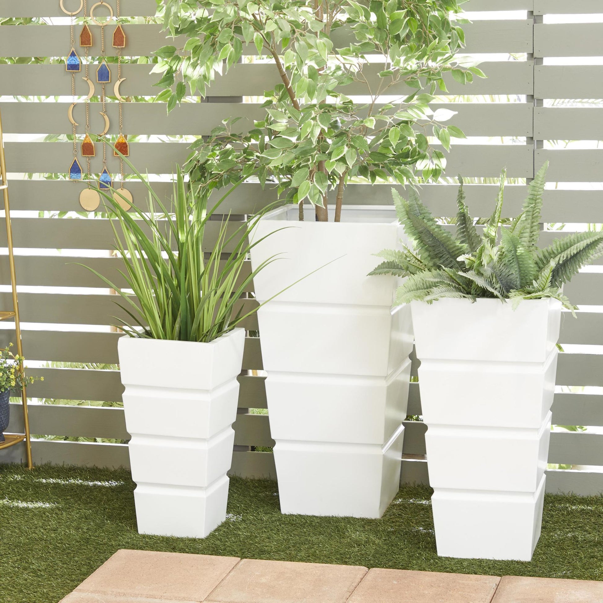 Set of 3 White Metal Planter