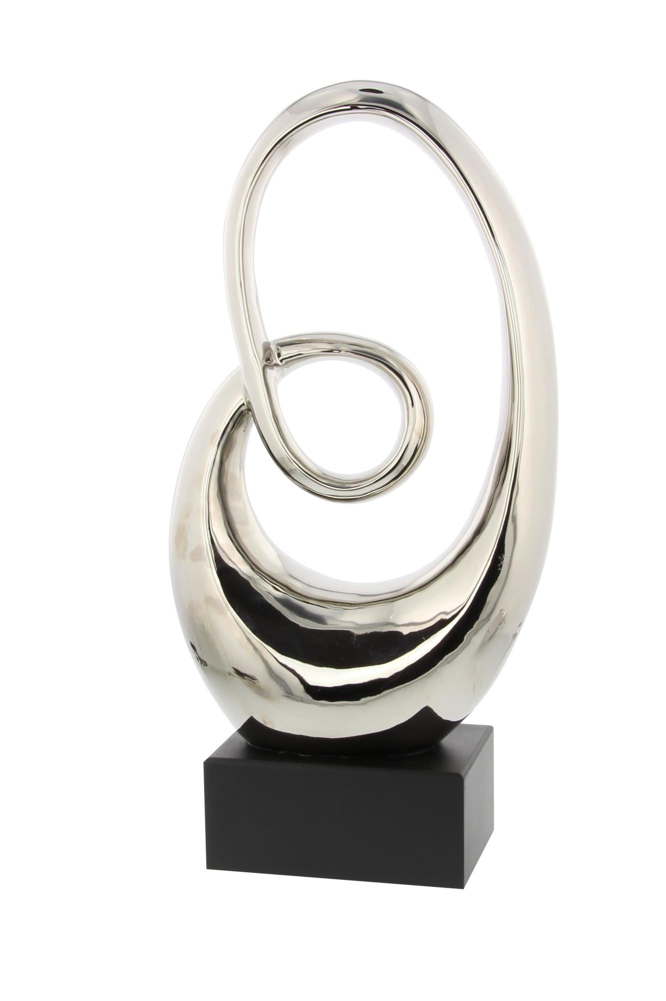 Abstract Ceramic Swirl Decorative Sculpture with Black Wooden Base