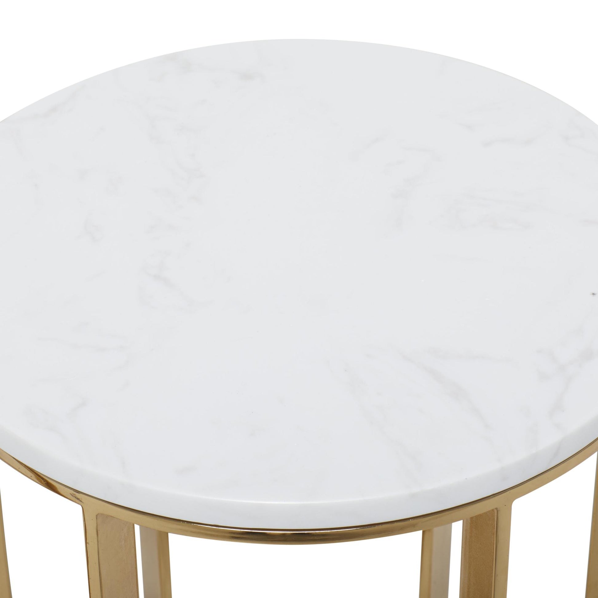Set of 2 Gold Metal Side End Accent Table with Marble Top