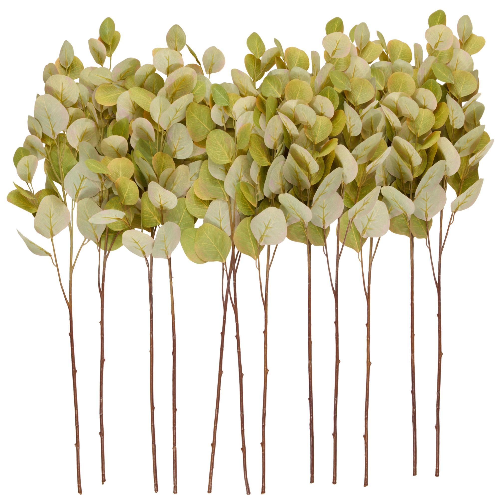 Set of 12 Eucalyptus Stem Green Plastic Tall Indoor Outdoor Artificial Foliage