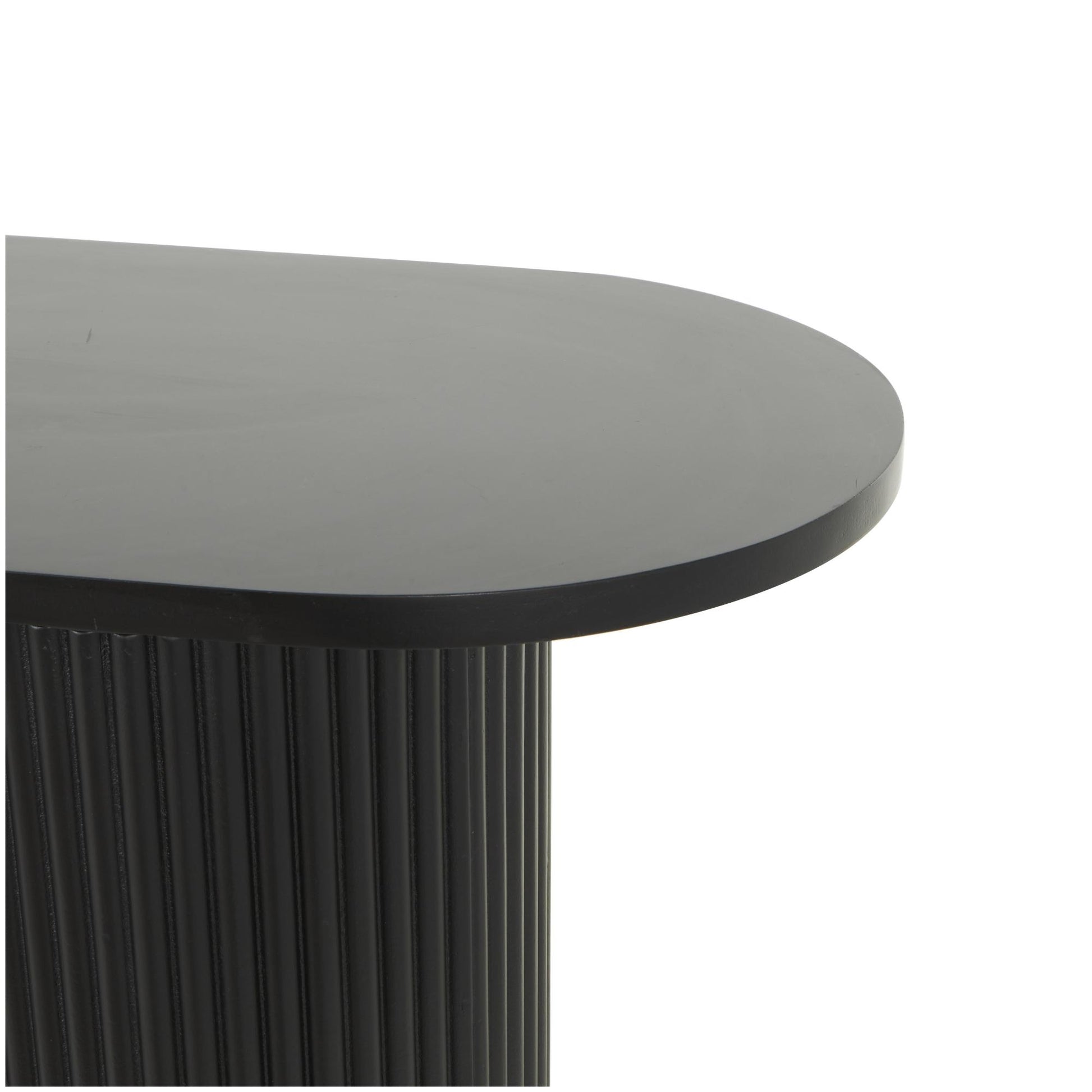 Geometric Black Wooden Oval Living Room Console Table with Ribbed Pillar Legs