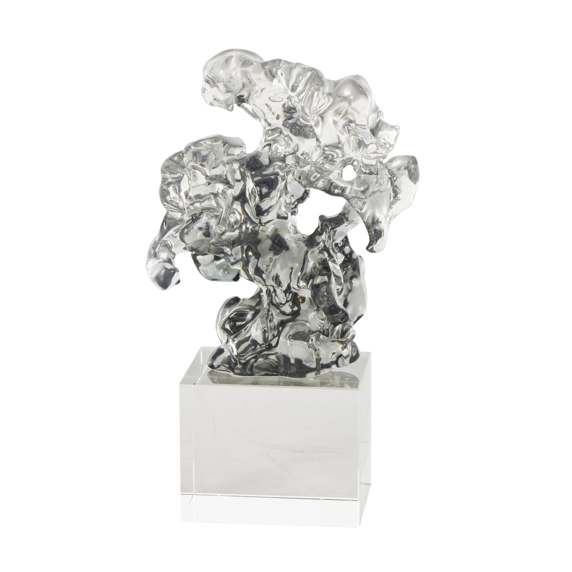 Abstract Clear Glass Freeform Decorative Sculpture with Clear Square Base
