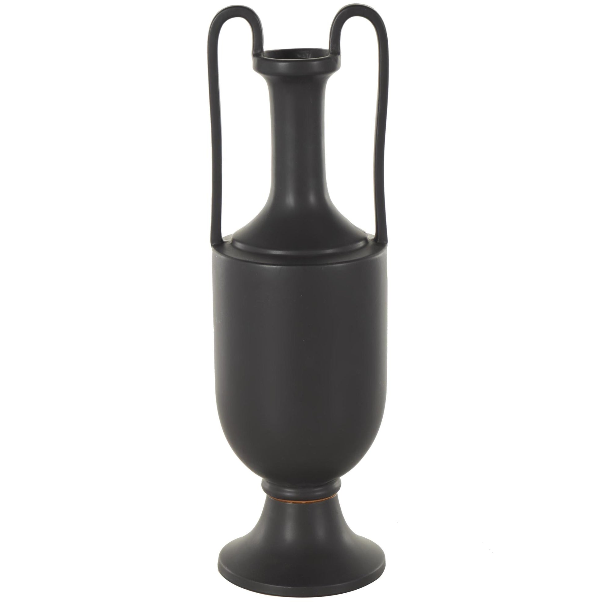 Ceramic Fluted Urn Shaped Decorative Vase with Arch Handles
