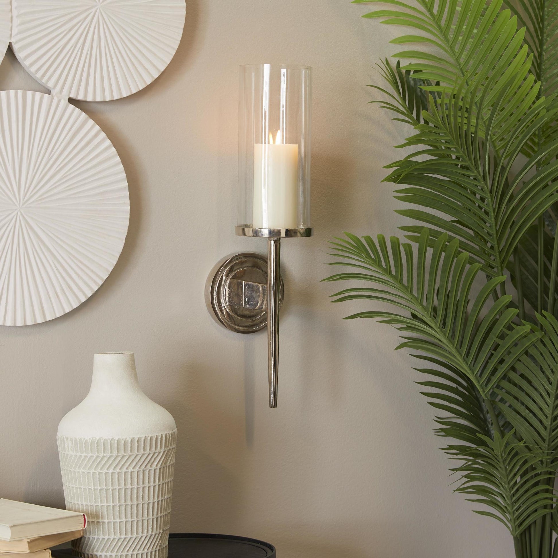 Aluminum Metal Single Candle Indoor Outdoor Wall Sconce with Glass Holder