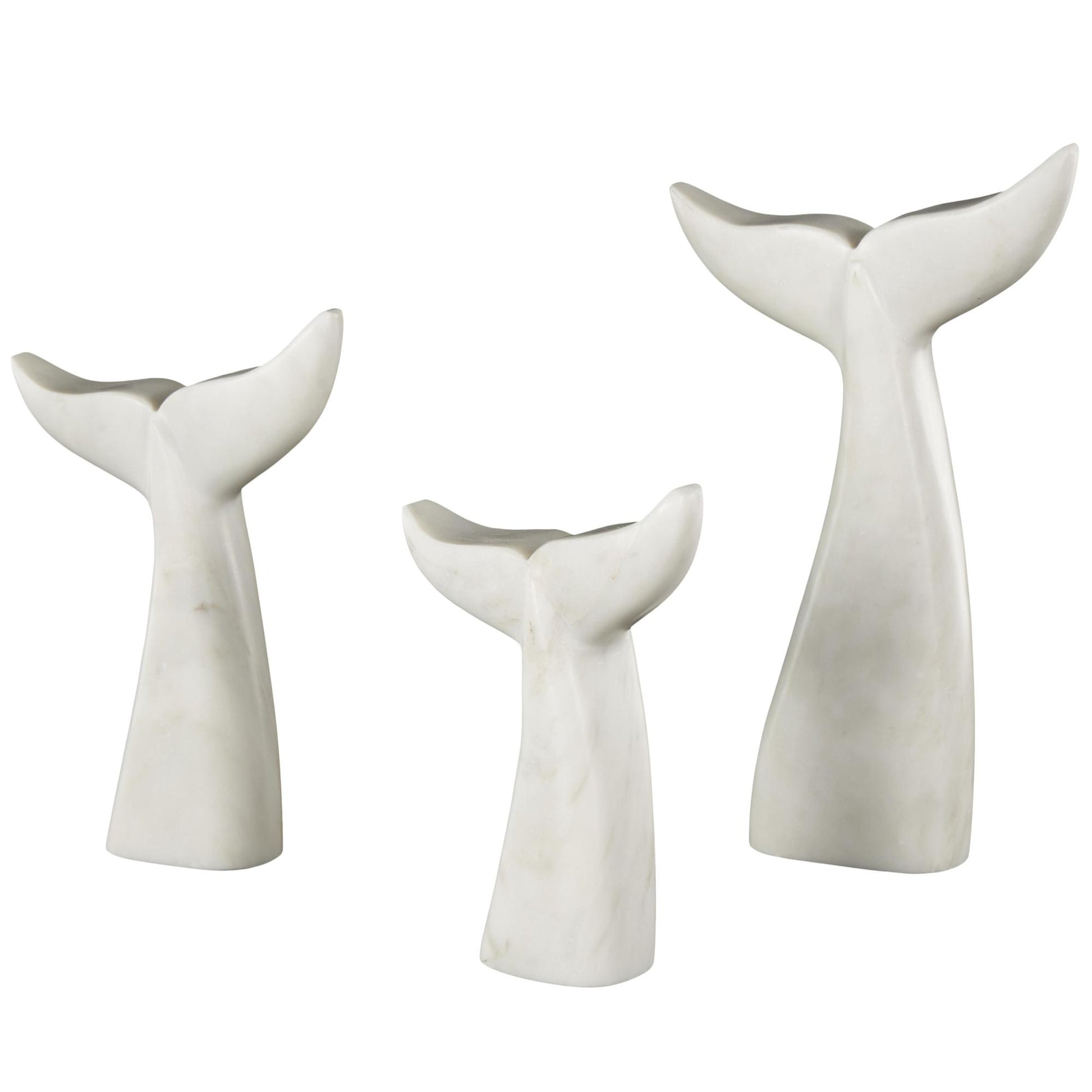 Set of 3 Whale Marble Tail Decorative Sculpture