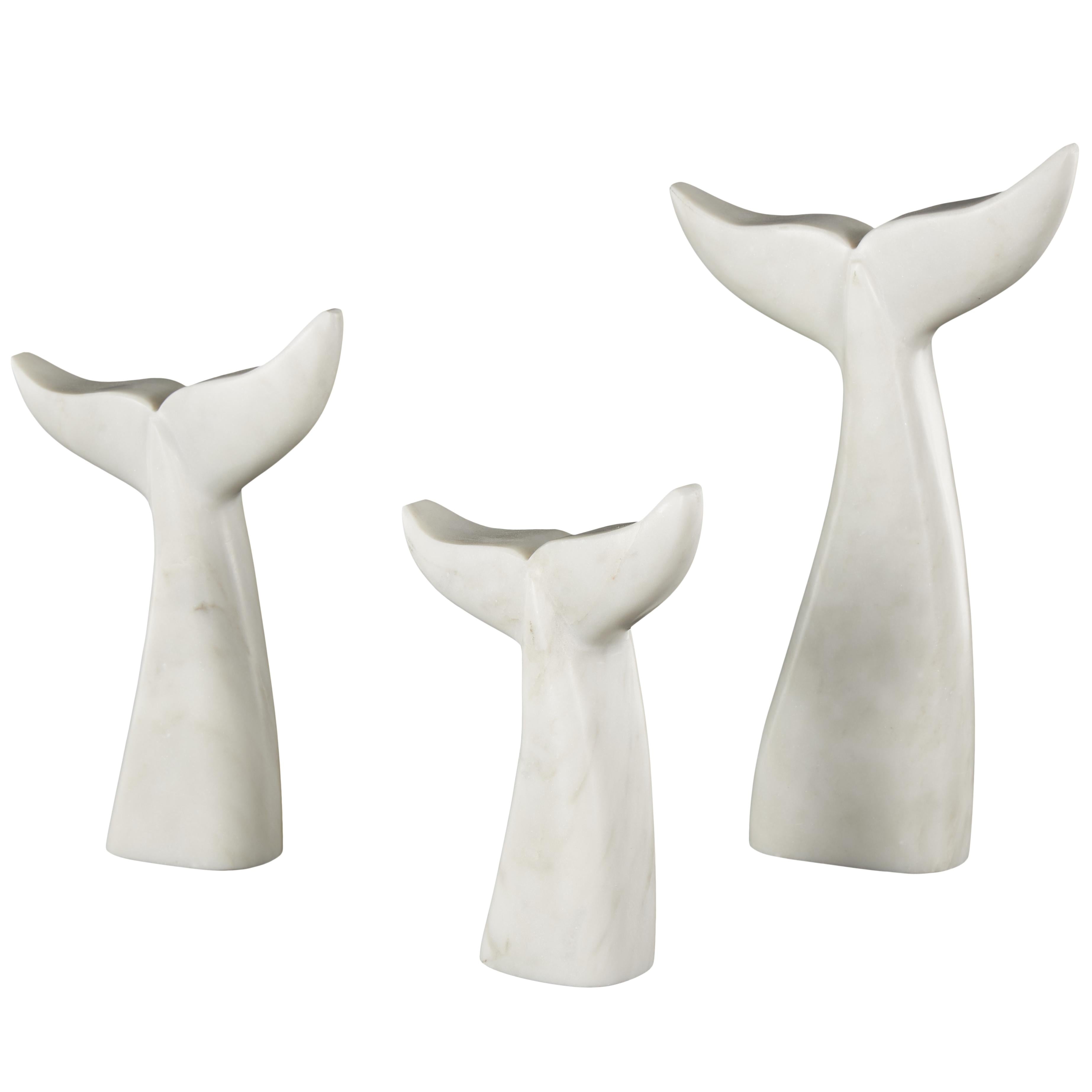 Set of 3 Whale Marble Tail Decorative Sculpture