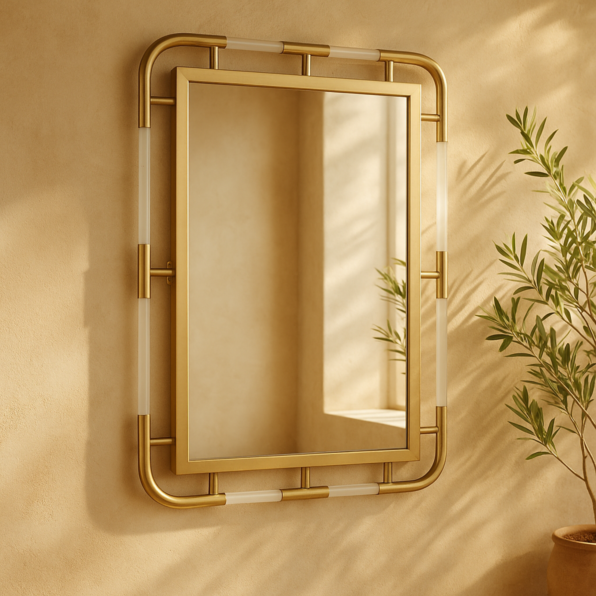 CosmoLiving by Cosmopolitan Gold Metal Room Wall Mirror with Acrylic Details