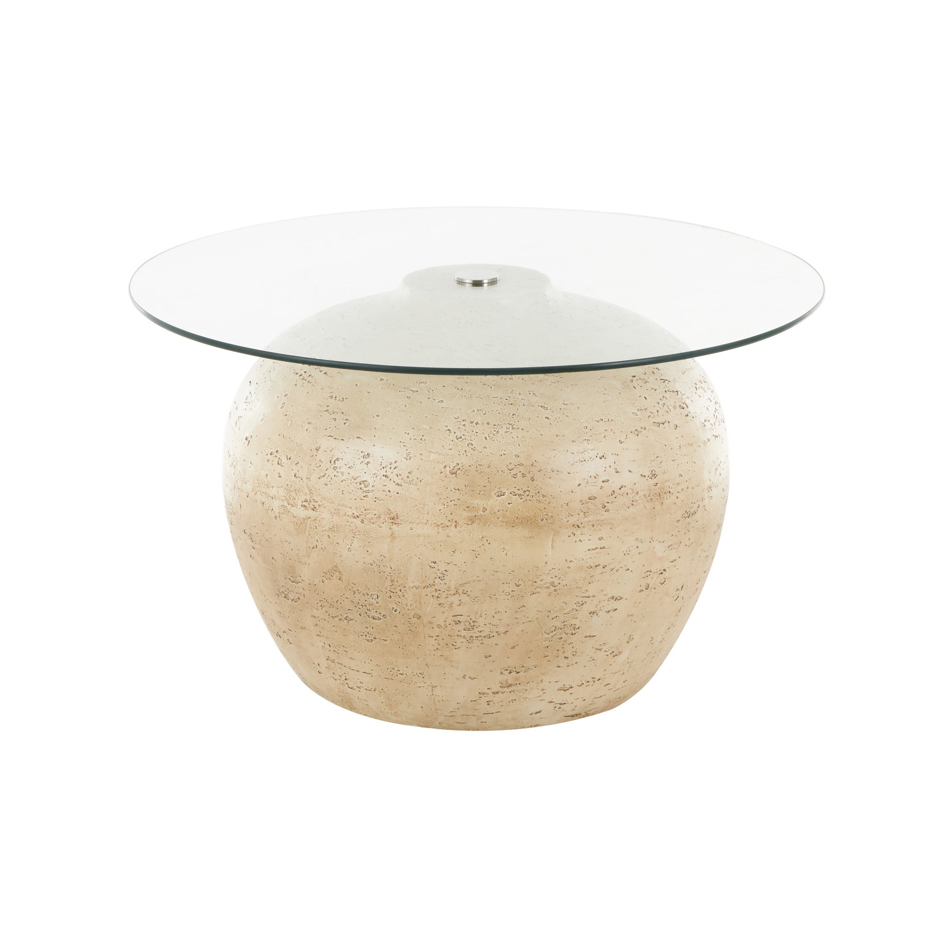 Beige Resin Wide Living Room Coffee Table with Tempered Glass Tabletop