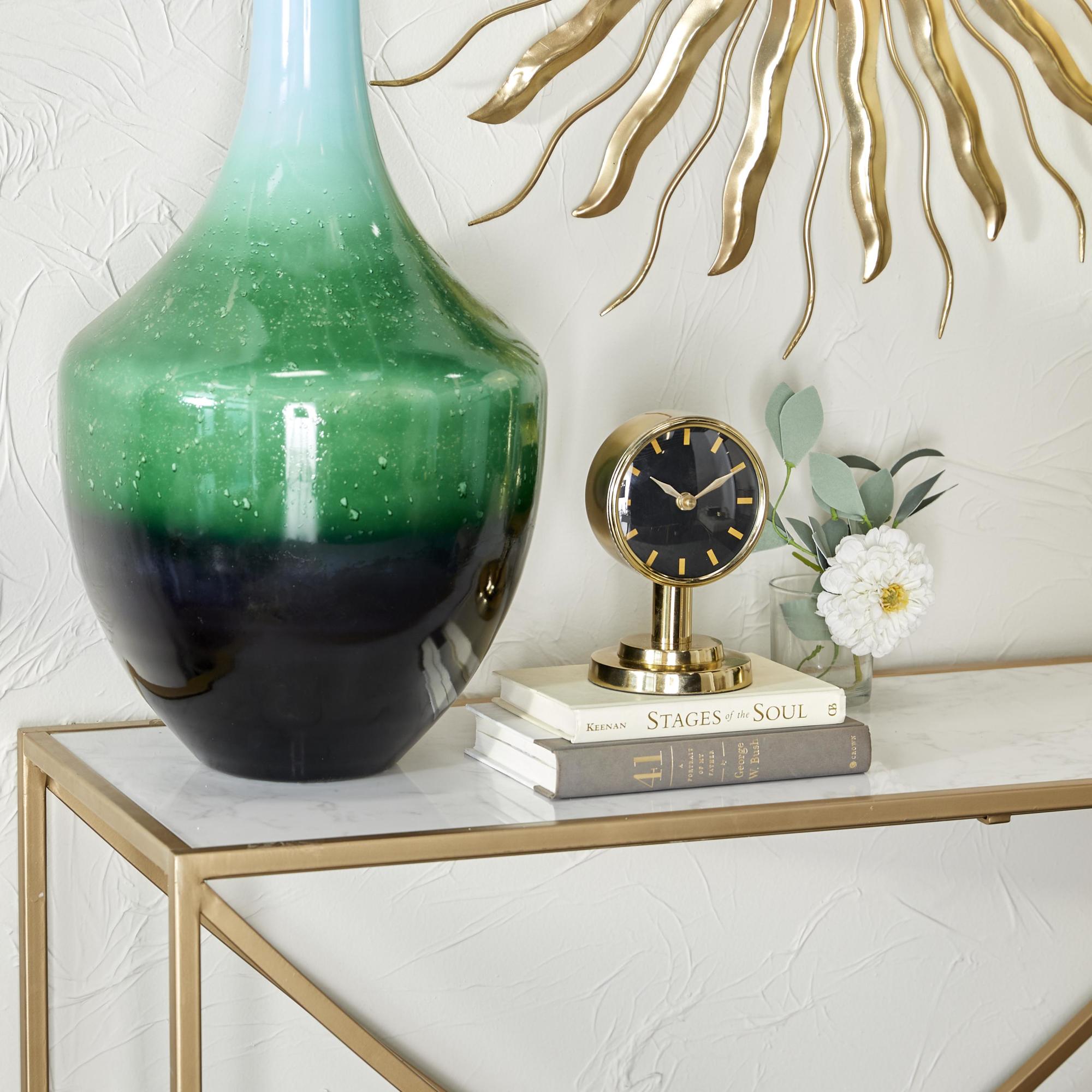 Gold Stainless Steel Metal Small Decorative Clock with Numberless Black Clockface
