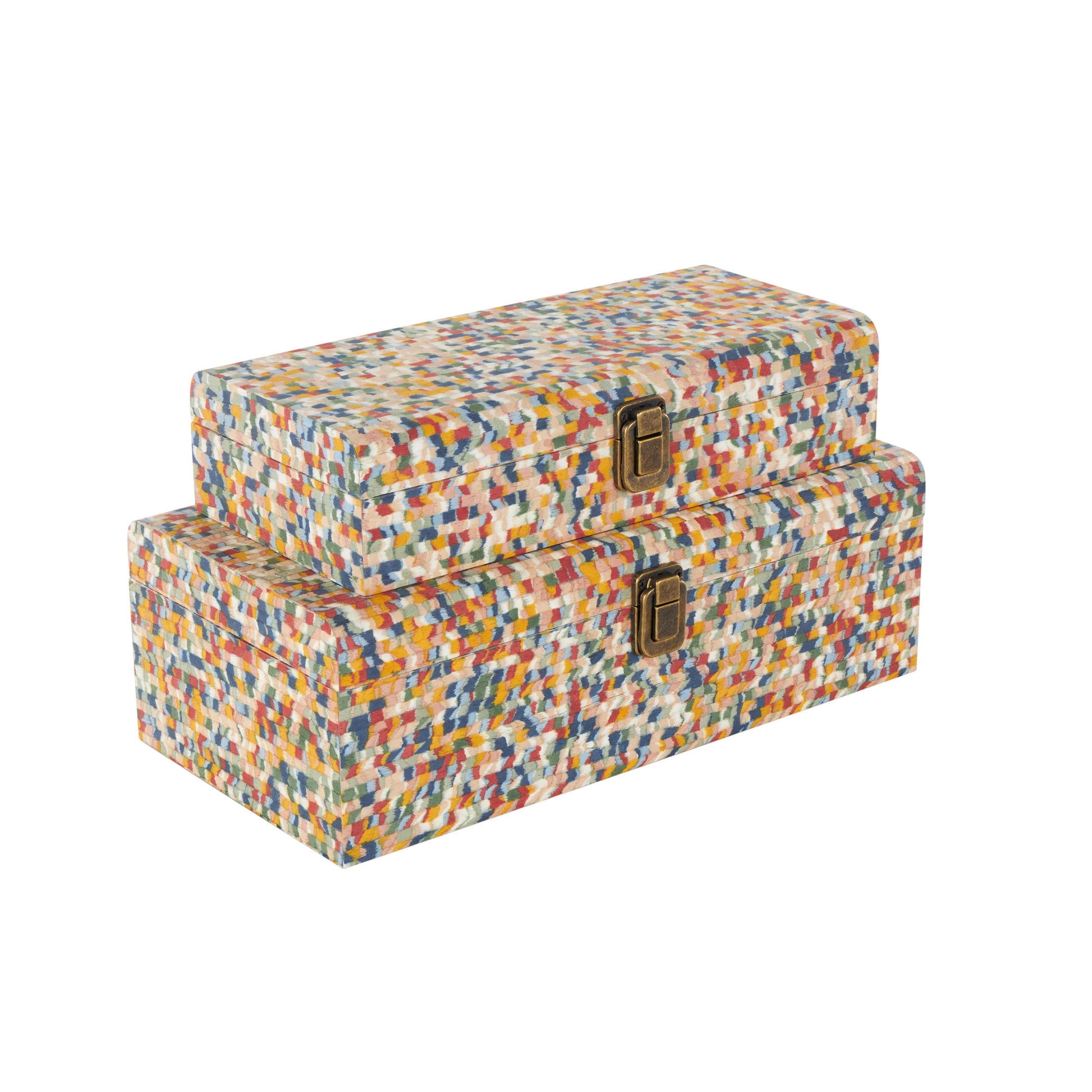 Set of 2 Fabric Handmade Storage Decorative Box with Bronze Latches
