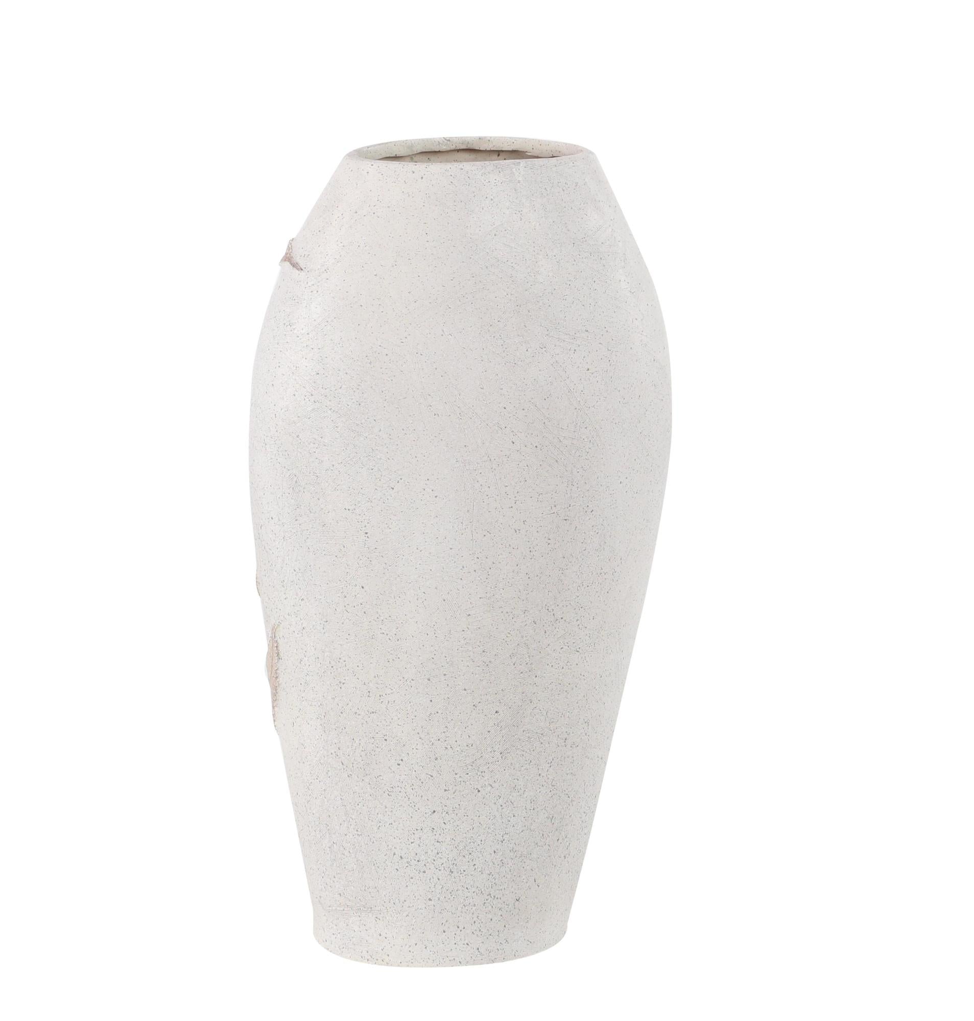 Leaf White Polystone Decorative Vase with Brown Dimensional Leaves