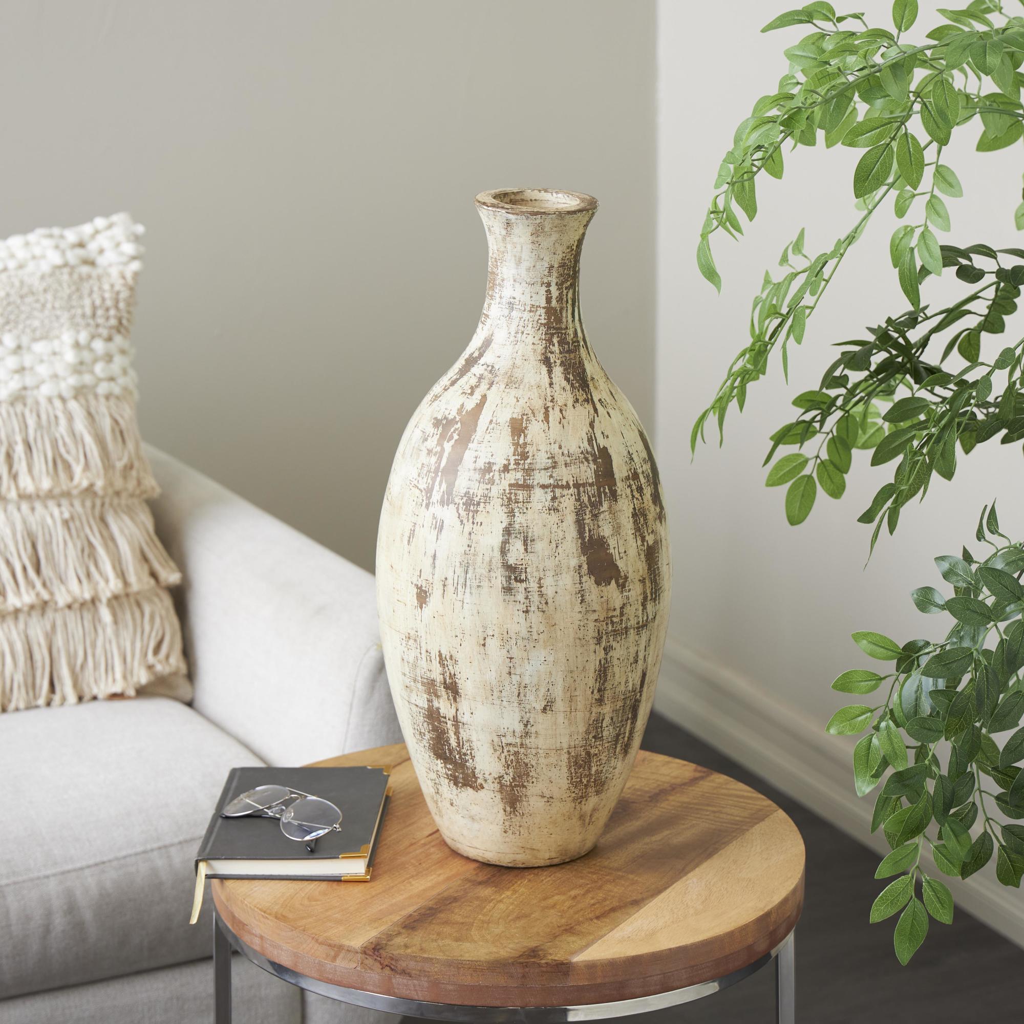 Brown Ceramic Antique Style Distressed Decorative Vase