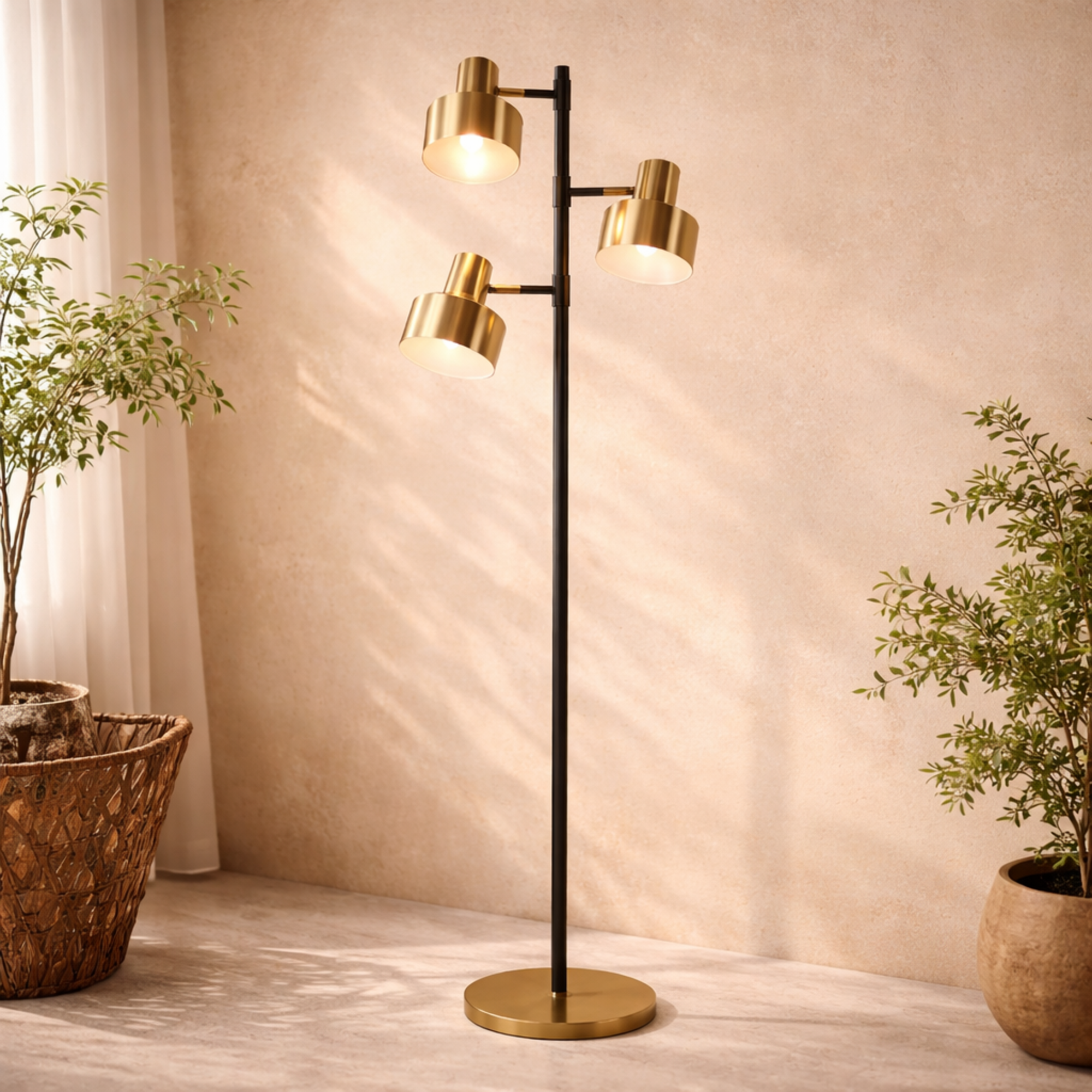 Gold Metal Room Floor Lamp with Rotating Shades
