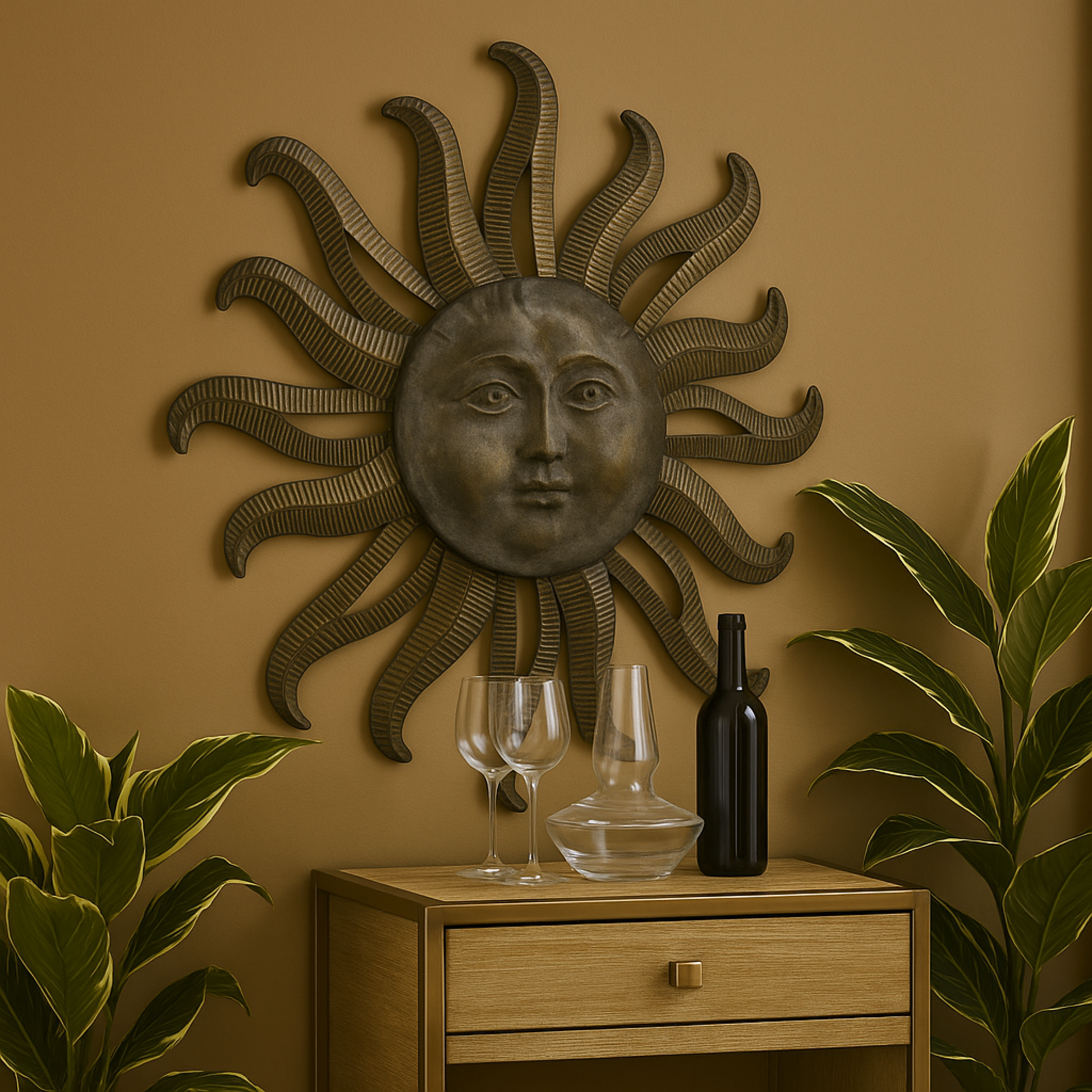 Sun Gray Metal Indoor Outdoor Face Home Wall Decor with Ribbed Detailing