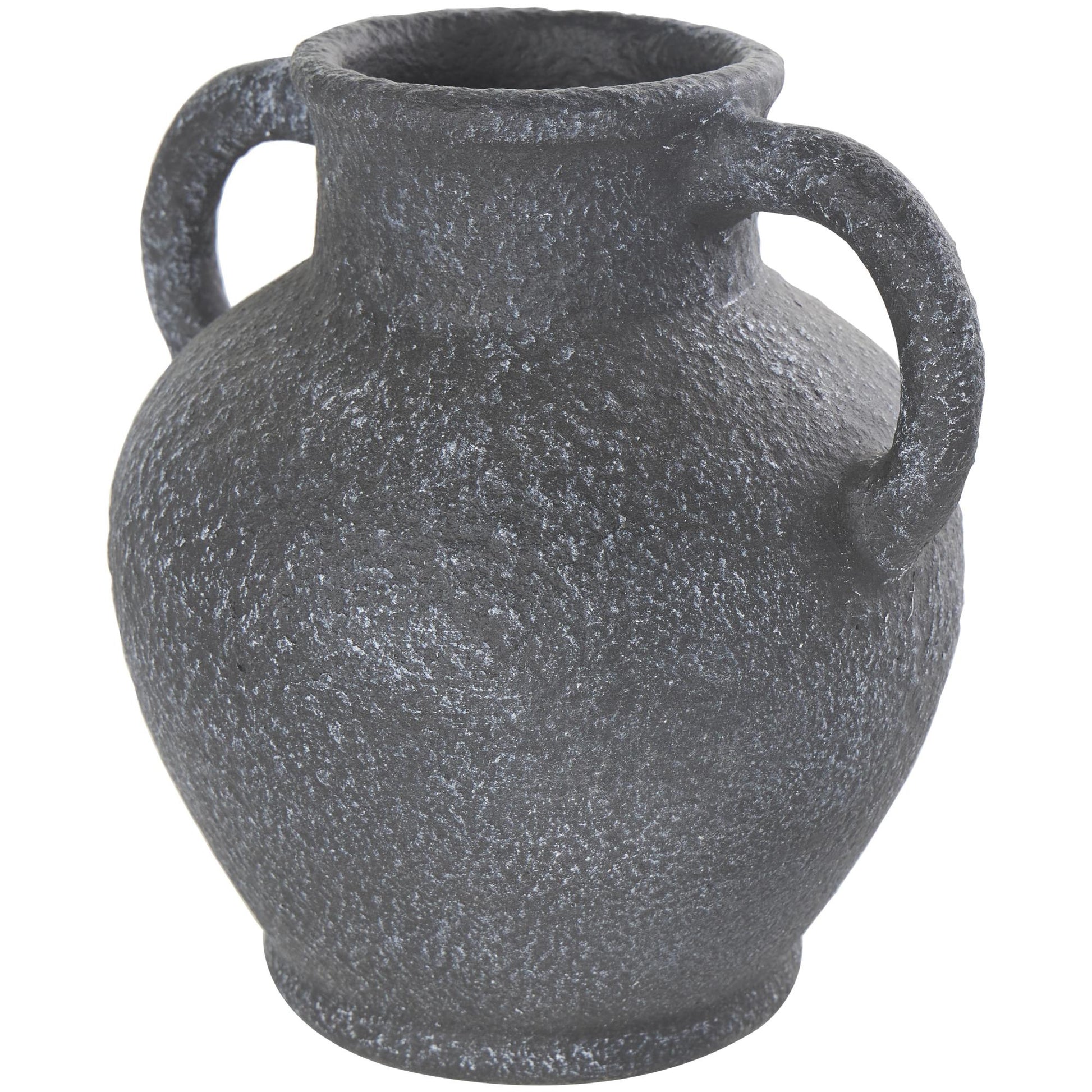 Black Ceramic Whitewashed Textured Amphora Decorative Vase with 2 Handles