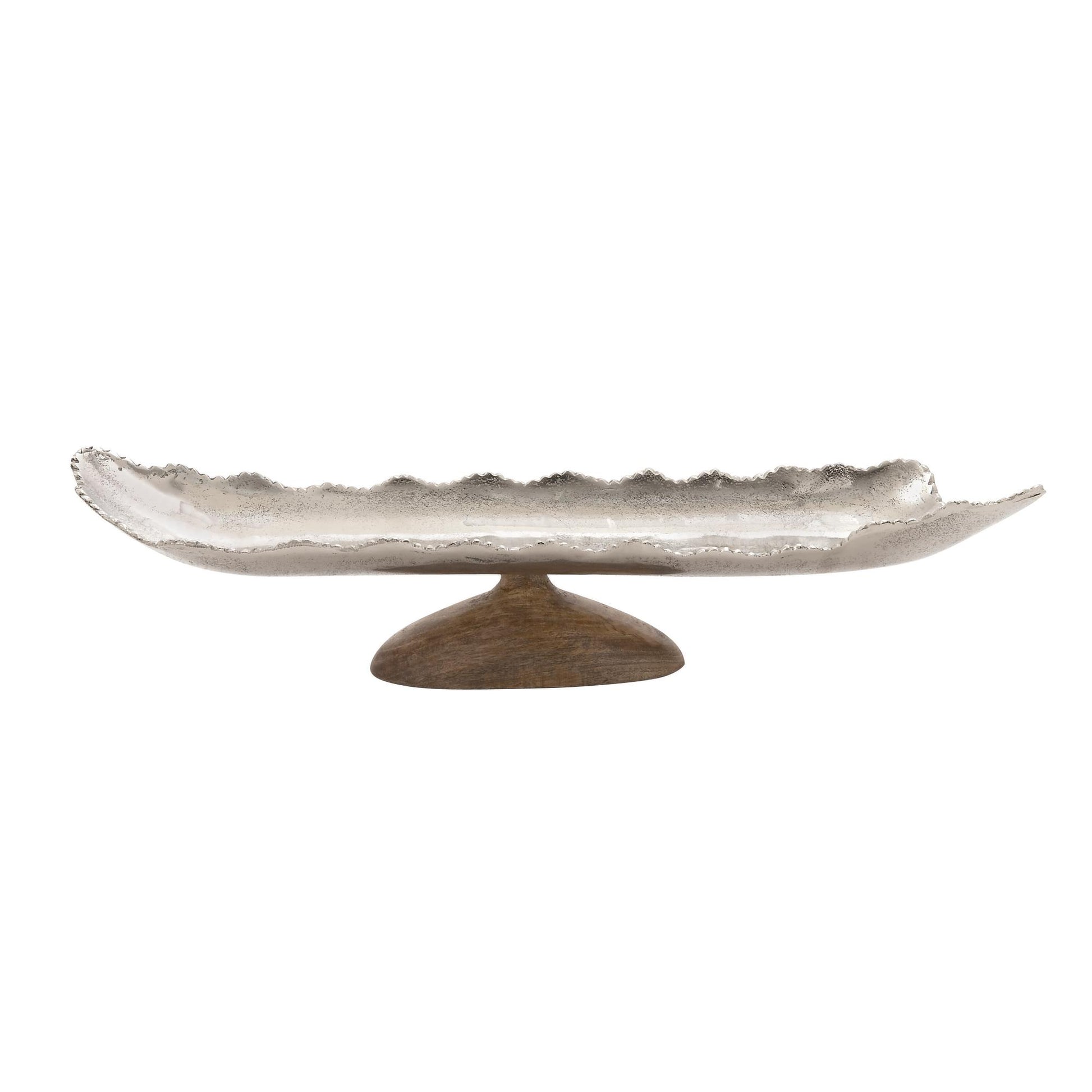 Silver Aluminum Metal Living Room Decor Tray with Wood base