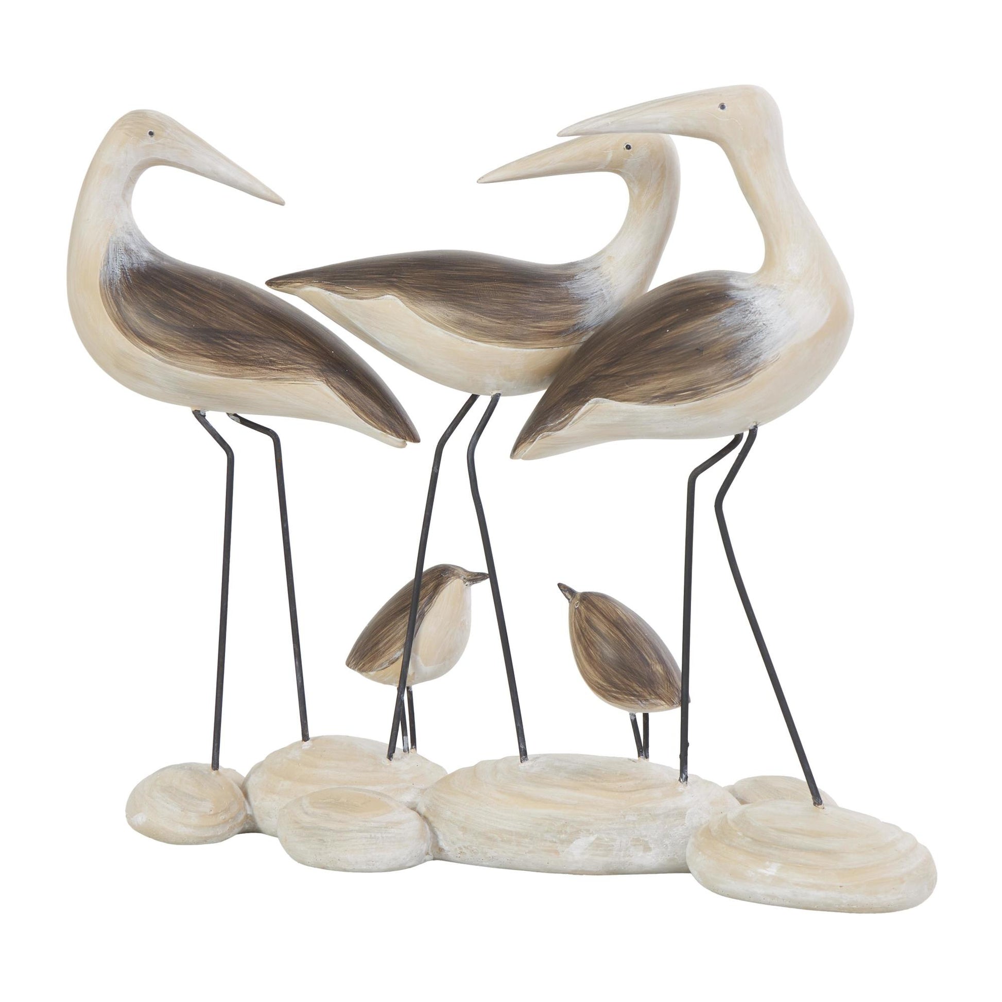 Bird Brown Polyresin Family Decorative Sculpture with Cream Rock Base