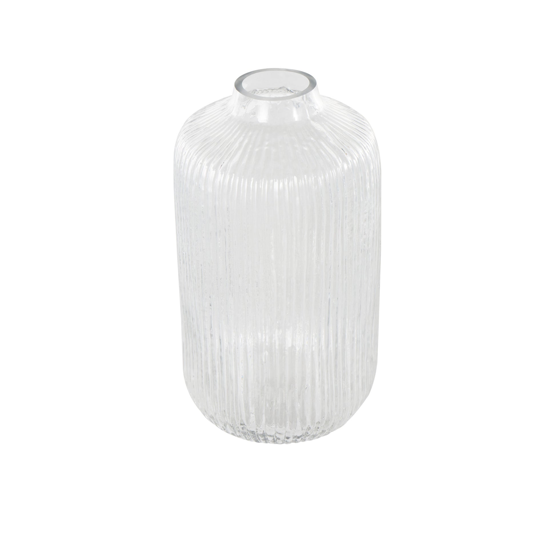 Clear Glass Ribbed Fluted Decorative Vase