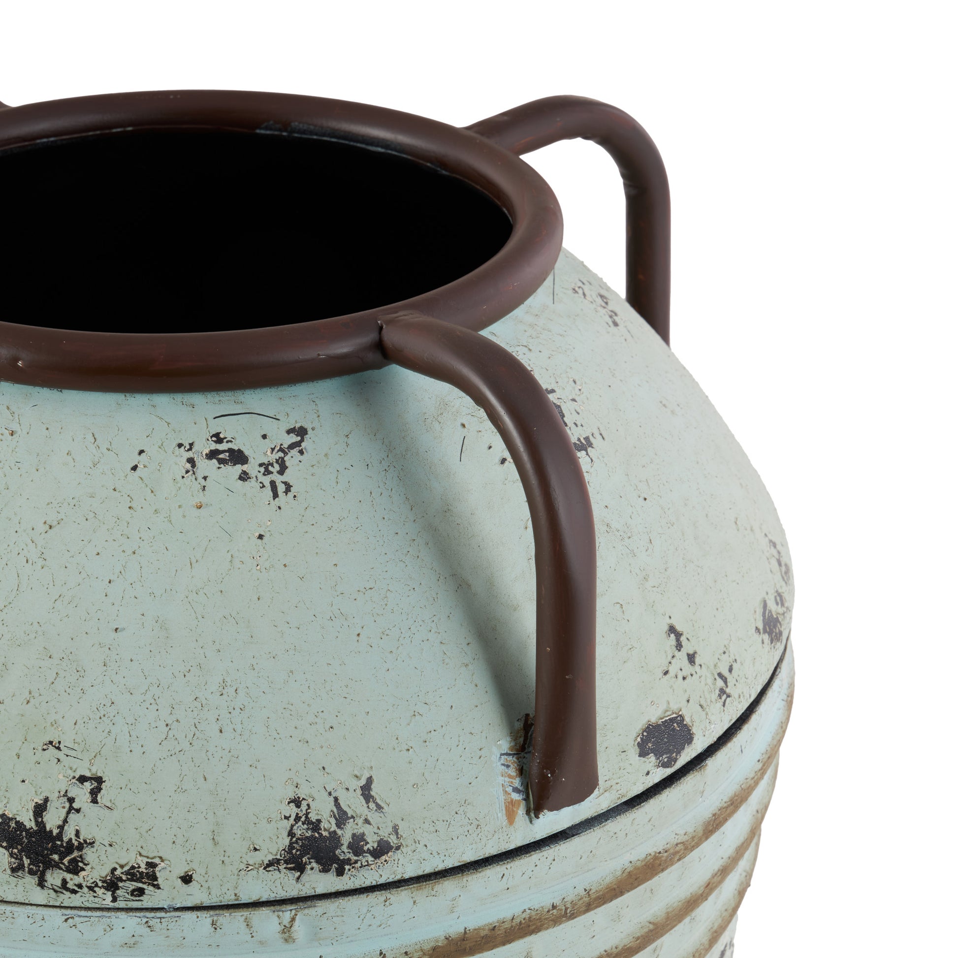 Set of 3 Blue Metal Distressed Decorative Vase with Handles