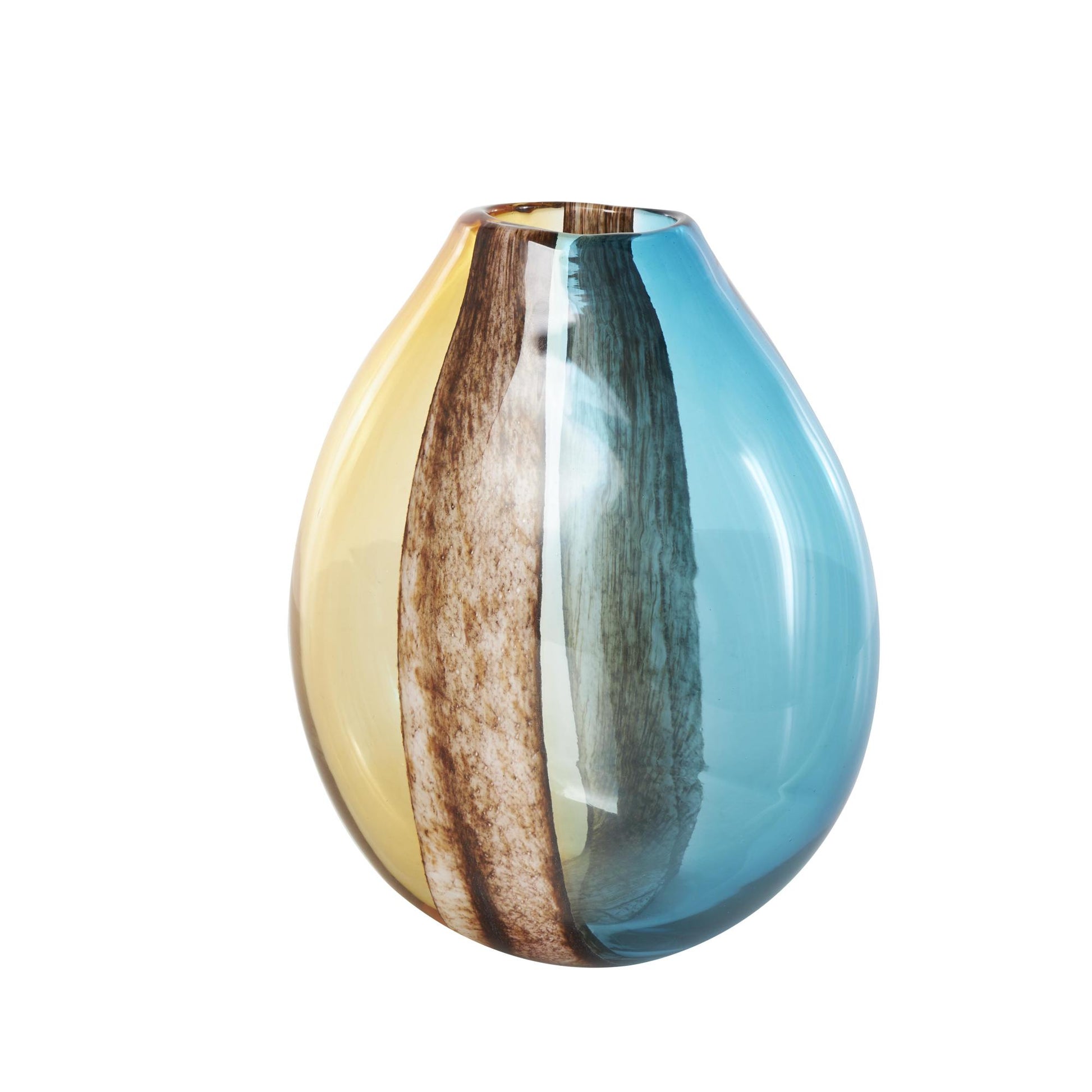 Multi Colored Glass Rounded Ombre Decorative Vase with Brown Textured Stripe Details