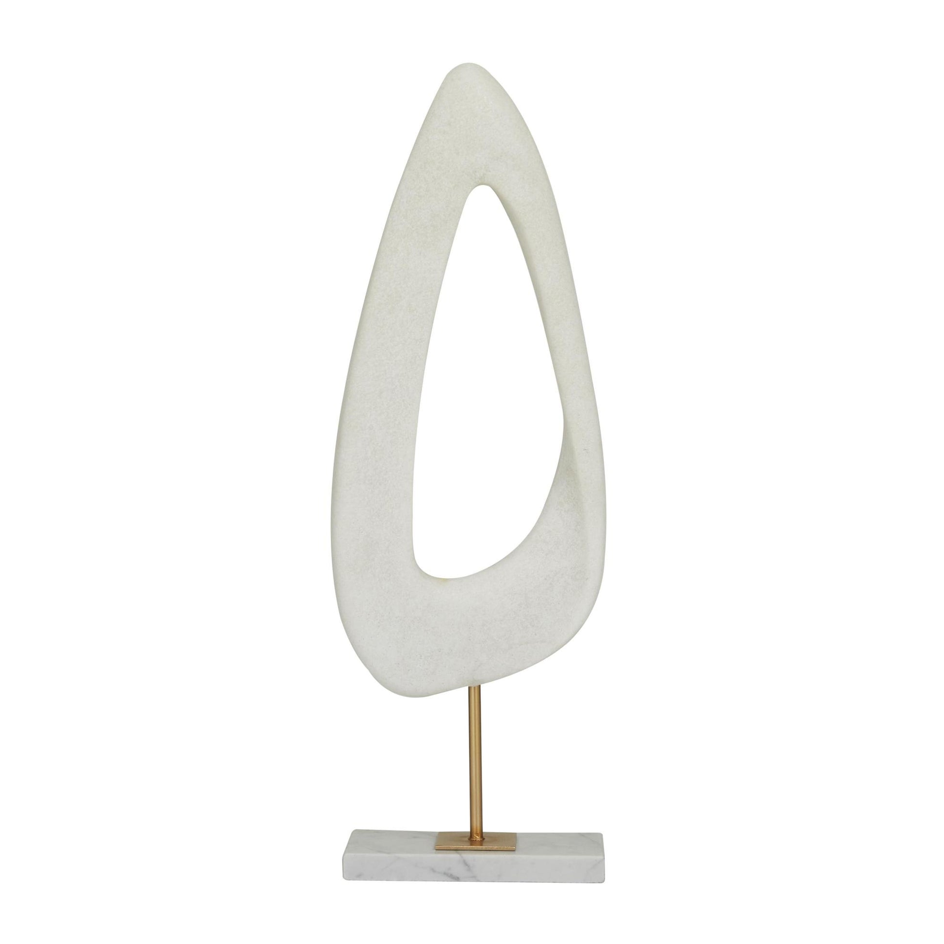 Abstract White Polystone Cut-Out Decorative Sculpture with Marble Stand